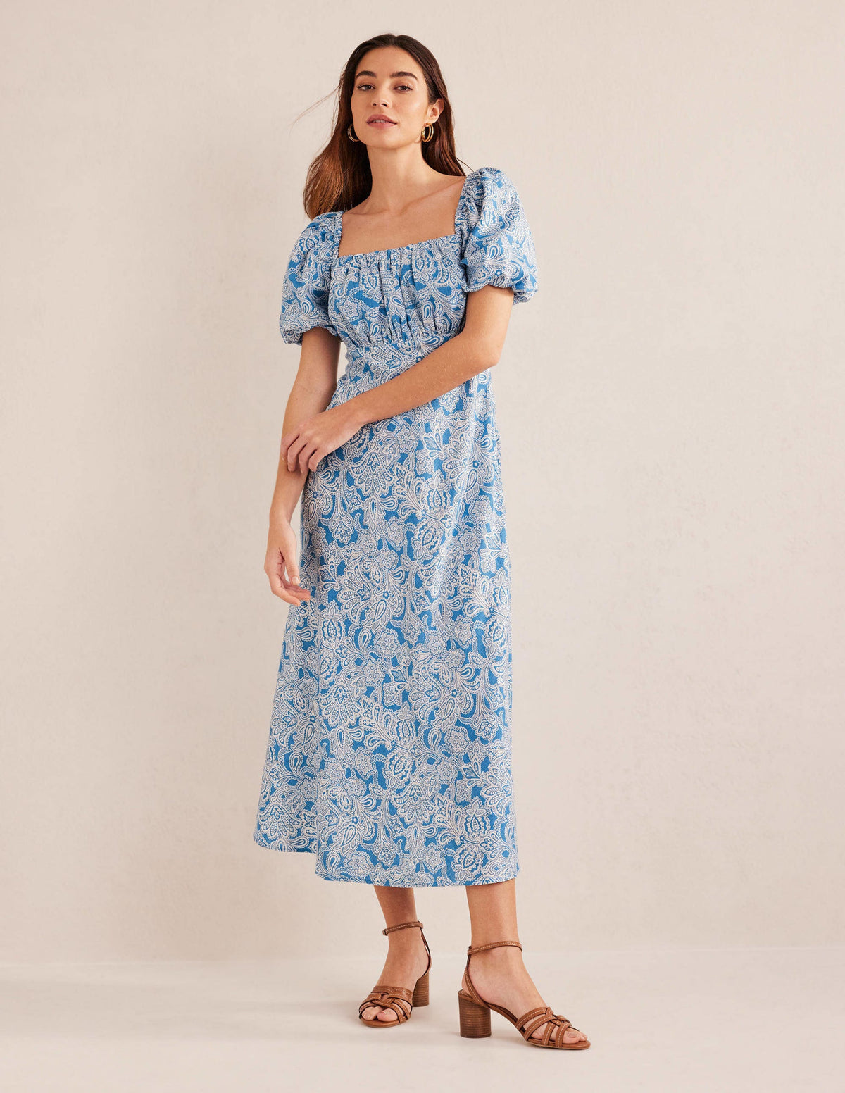 Midikleid mit gerafftem Oberteil-Porzellanblau, Paisleyknospen - Image 5