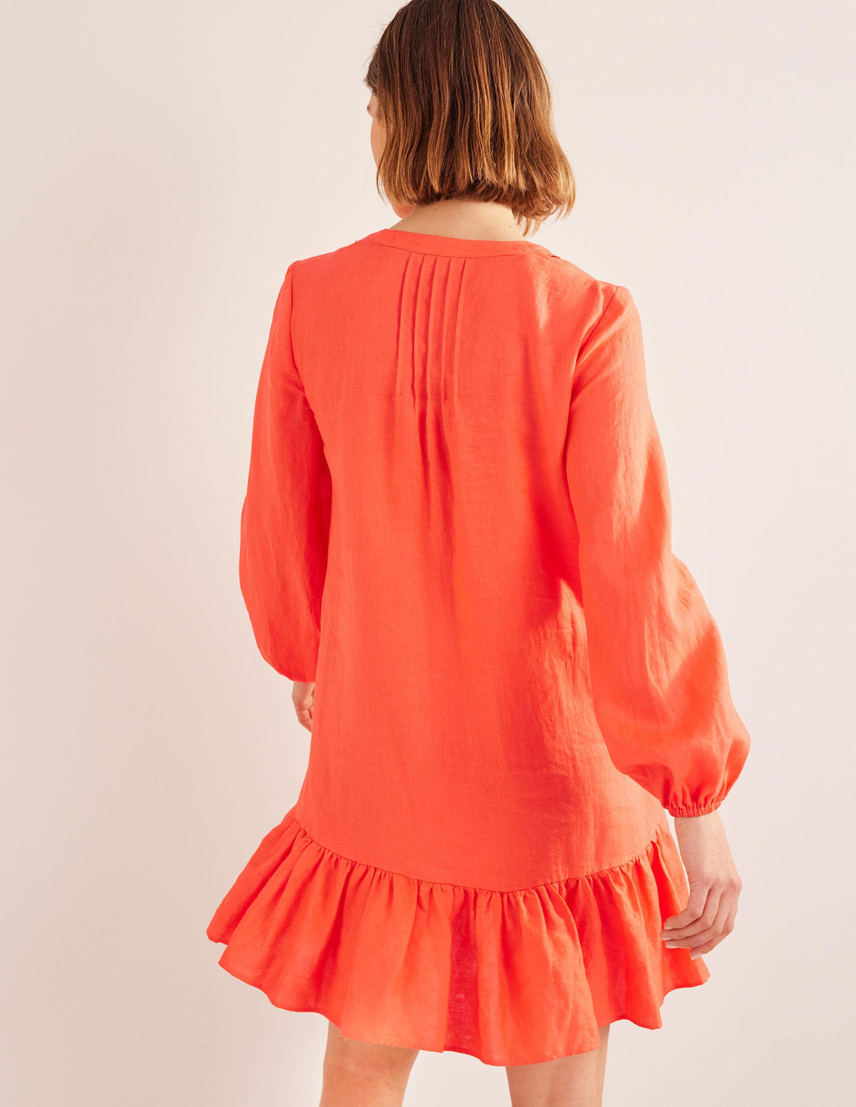 Tiered Linen Mini Dress-Watermelon Punch - Image 3