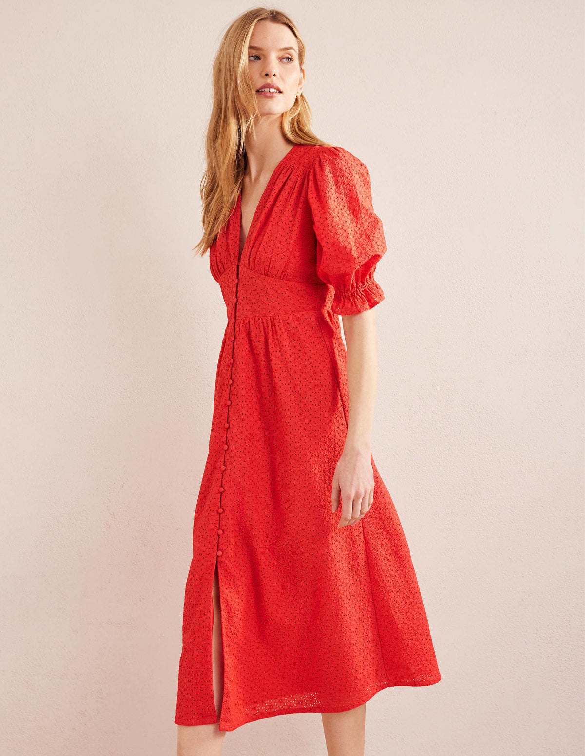 Midikleid mit Lochstickerei-Marmeladenrot - Image 2