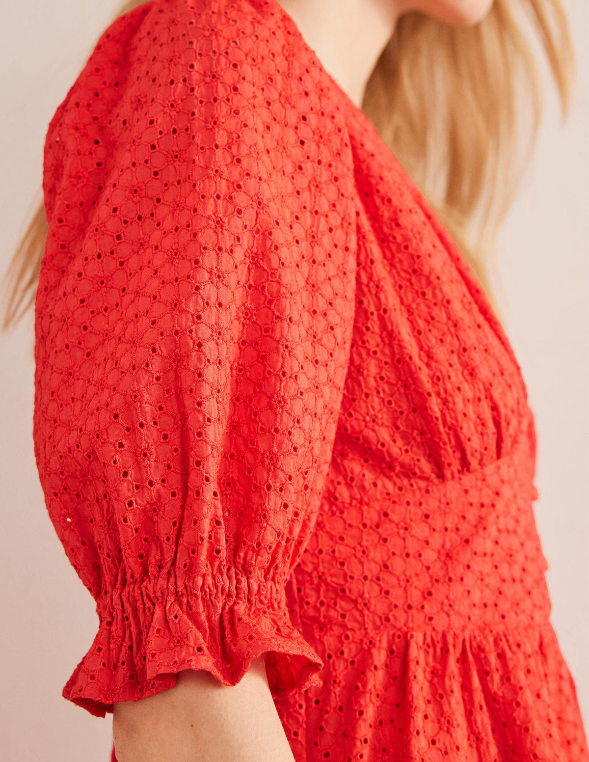 Midikleid mit Lochstickerei-Marmeladenrot - Image 3