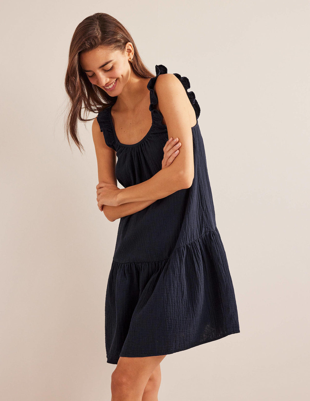 Strappy Cheesecloth Dress-Navy - Image 4