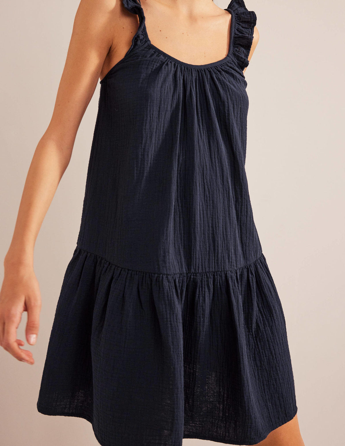 Strappy Cheesecloth Dress-Navy - Image 5