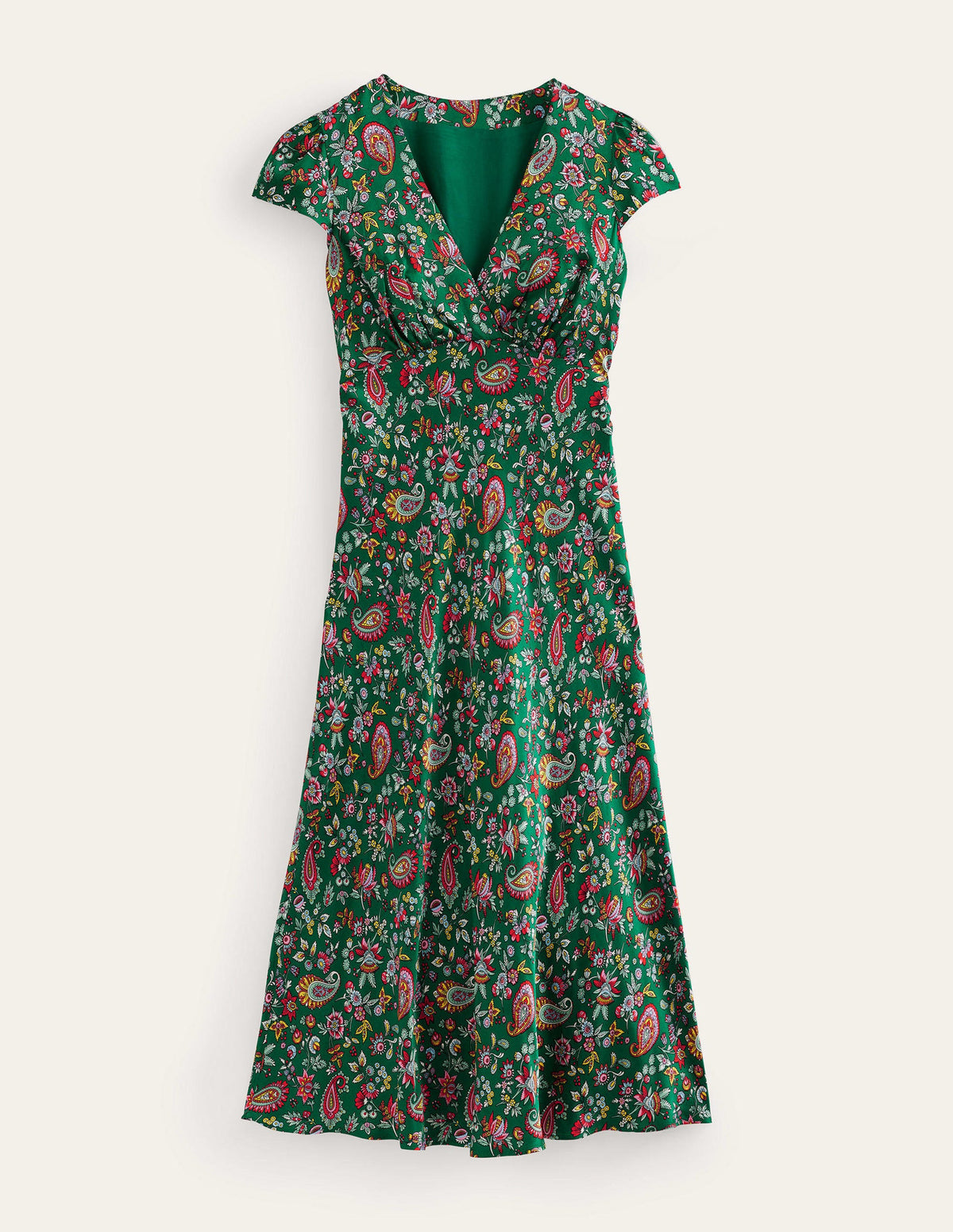 Empire-Midikleid aus Satin-Grün, Löwenzahnmuster - Image 6