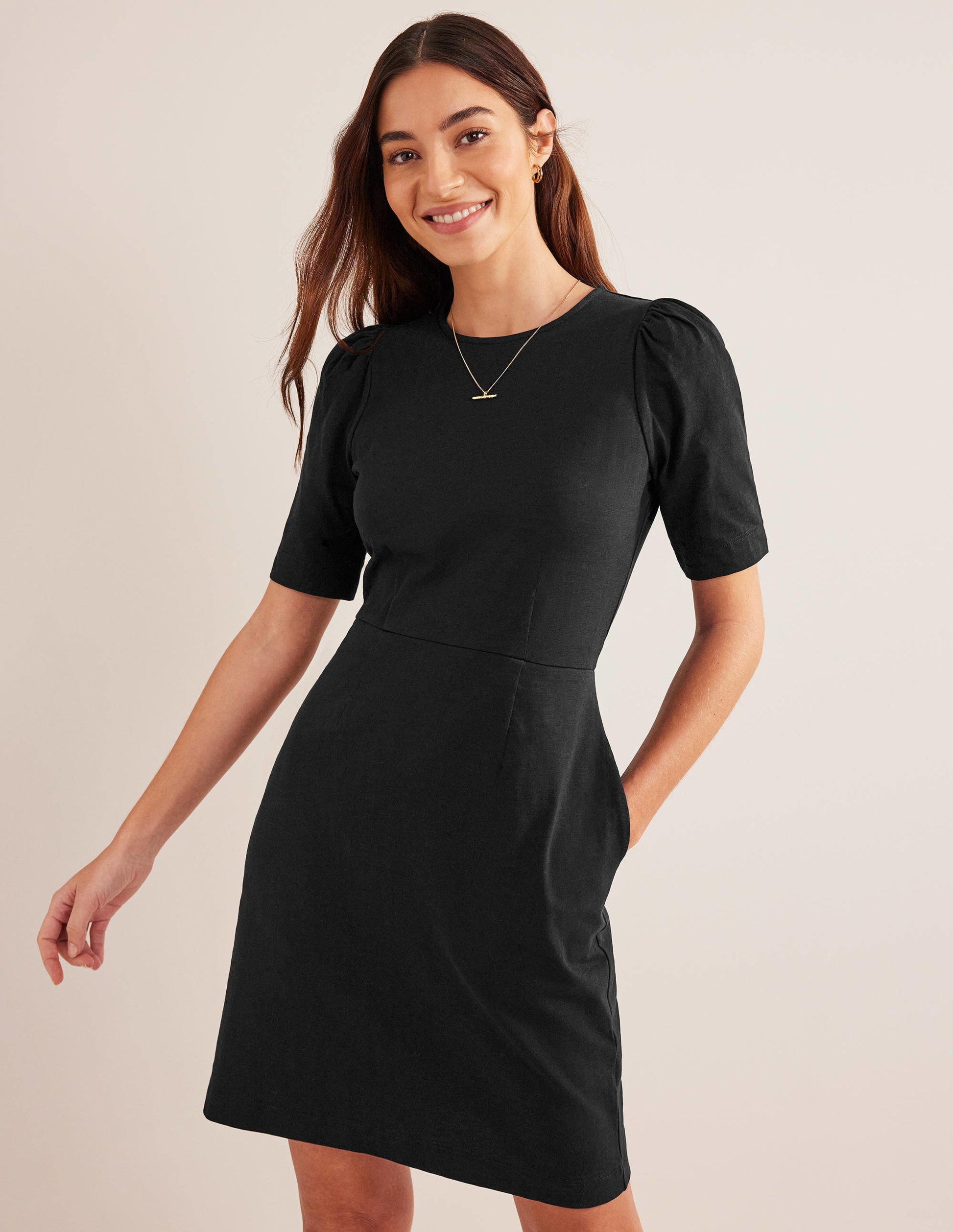Jerseykleid mit Rundhalsausschnitt-Schwarz-1