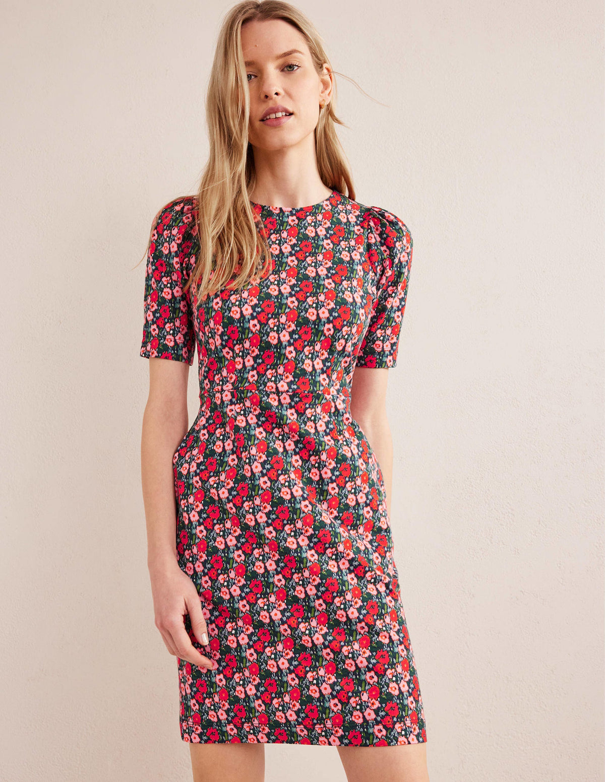 Jerseykleid mit Rundhalsausschnitt-Bunt, Abstraktes Mohnblumenmuster-1
