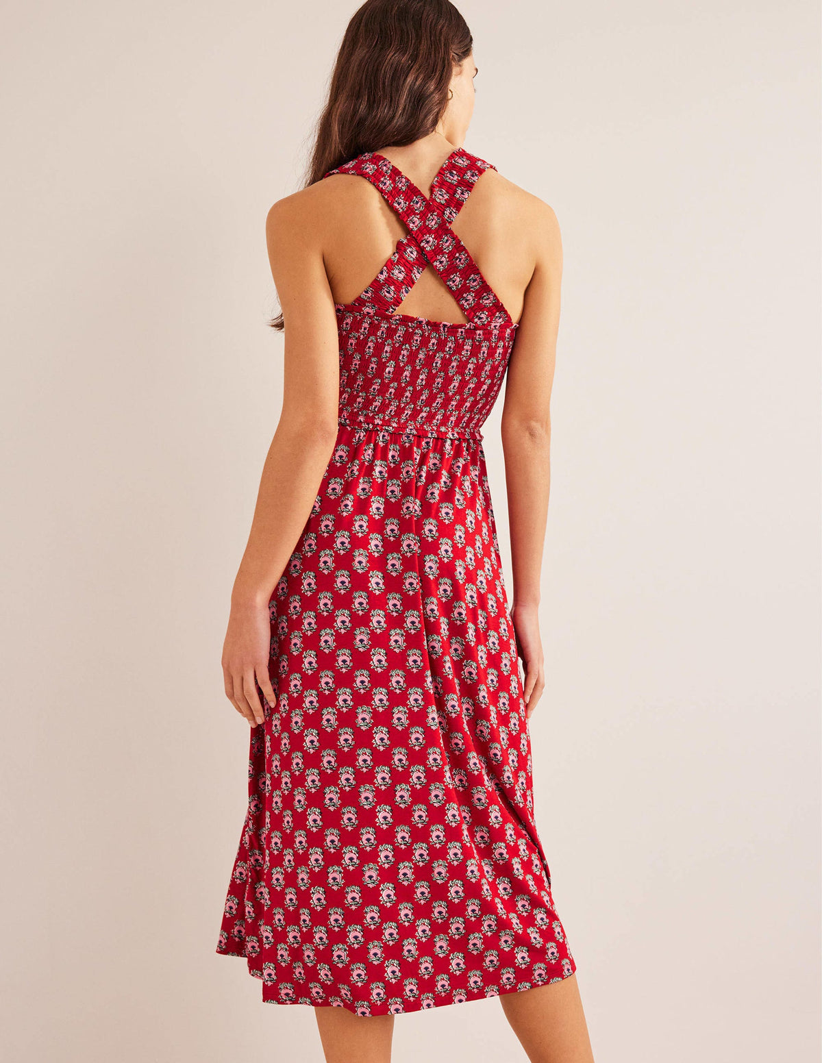 Cross Back Jersey Midi Dress-Poinsettia, Dainty Floret - Image 3