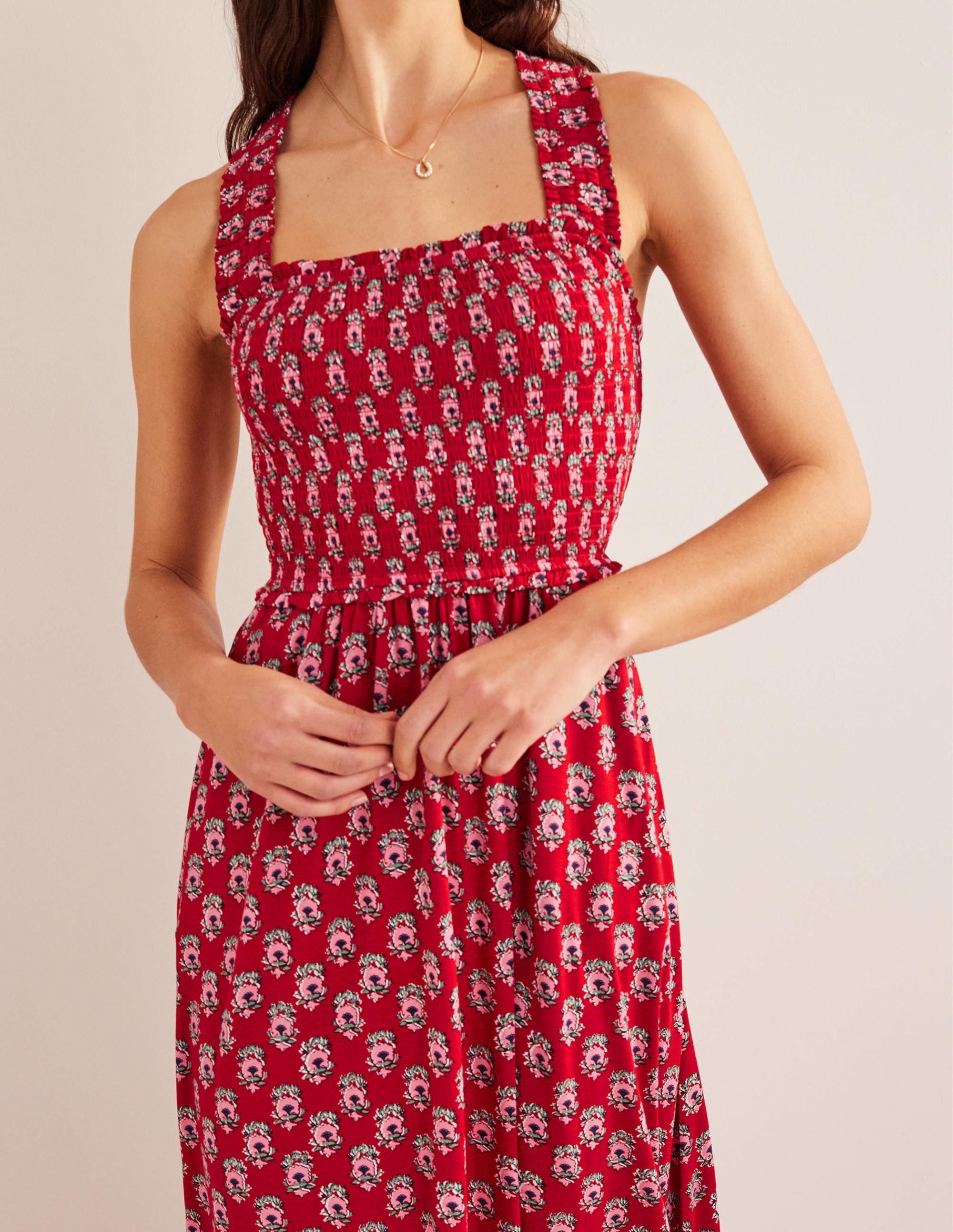 Cross Back Jersey Midi Dress-Poinsettia, Dainty Floret - Image 4