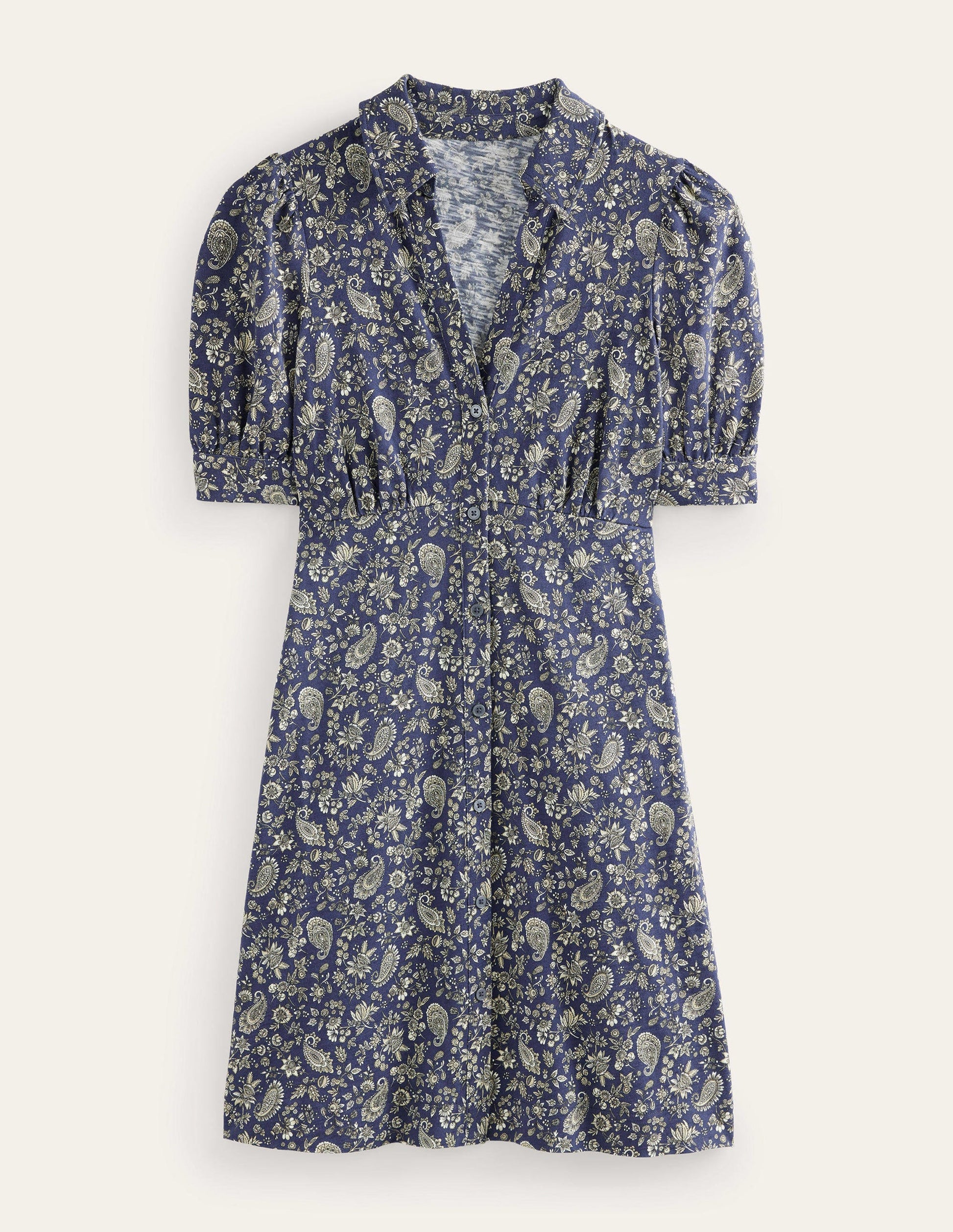 Minikleid mit Knopfleiste-Marineblau, Löwenzahnmuster-5