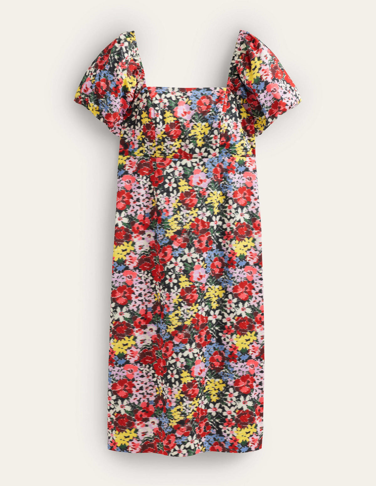 Säulen-Midikleid mit Puffärmeln-Bunt, Moiré-Blüten - Image 5