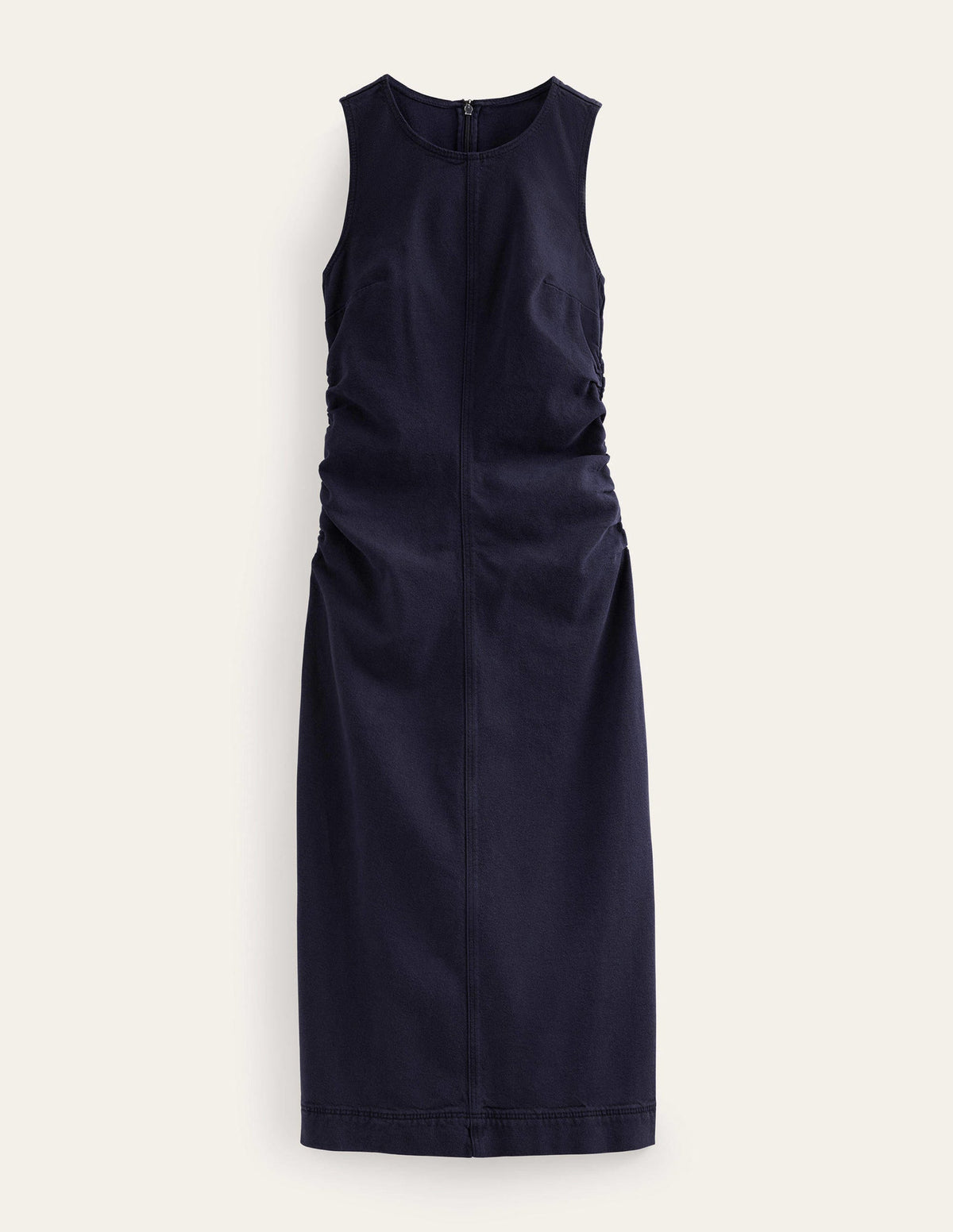 Seitlich gerafftes Säulen-Midikleid-Mittleres Vintageblau-5