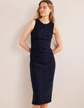 Seitlich gerafftes Säulen-Midikleid-Mittleres Vintageblau