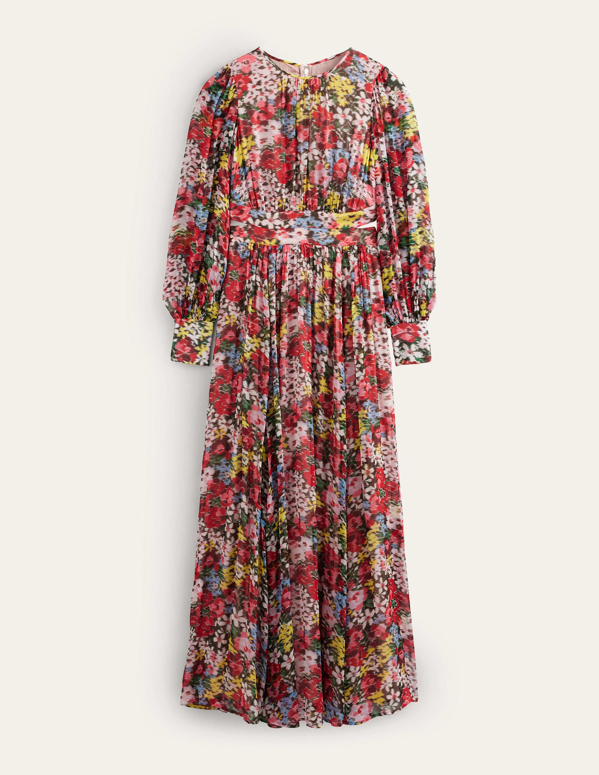 Maxikleid mit geschwungener Taille-Bunt, Moiré-Blüten-8