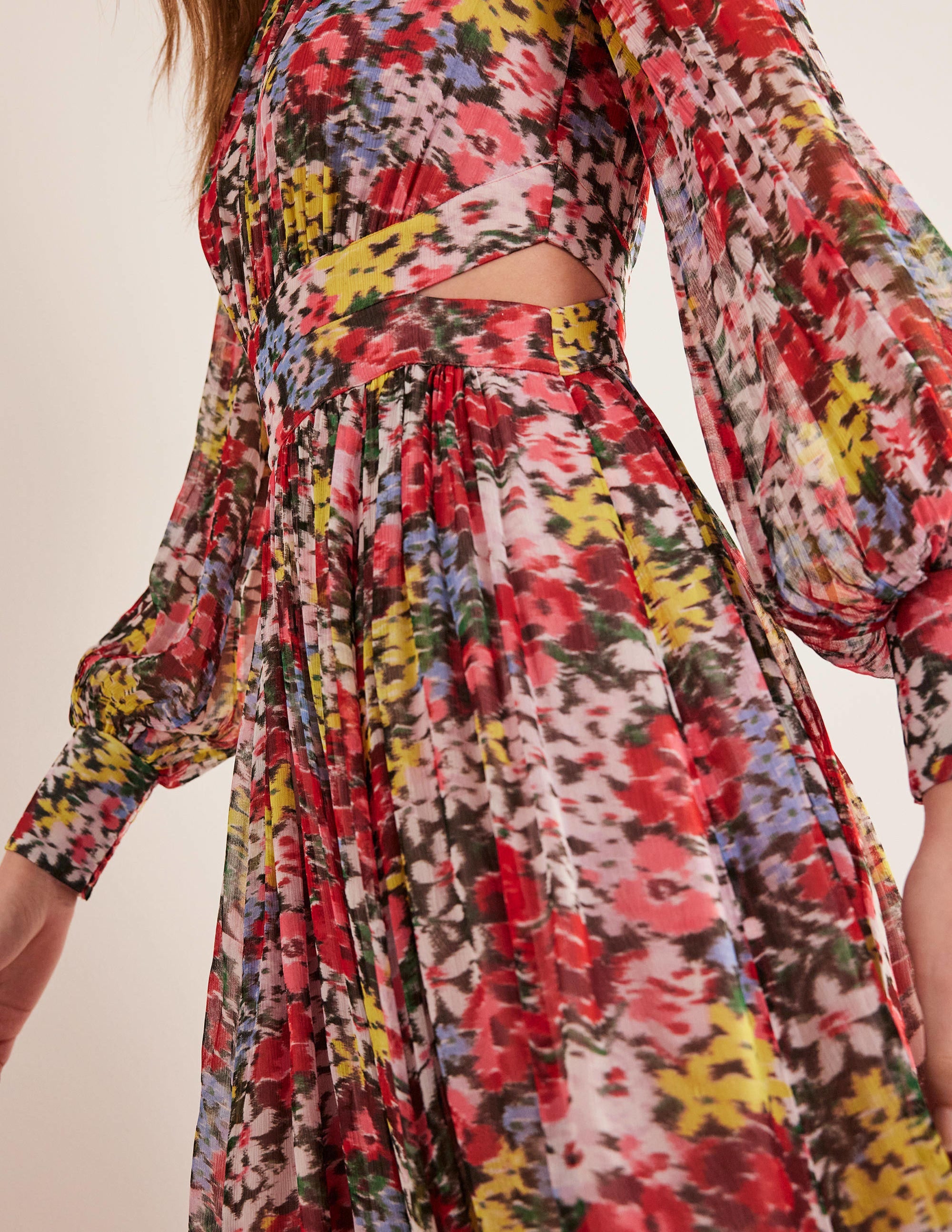 Maxikleid mit geschwungener Taille-Bunt, Moiré-Blüten - Image 2