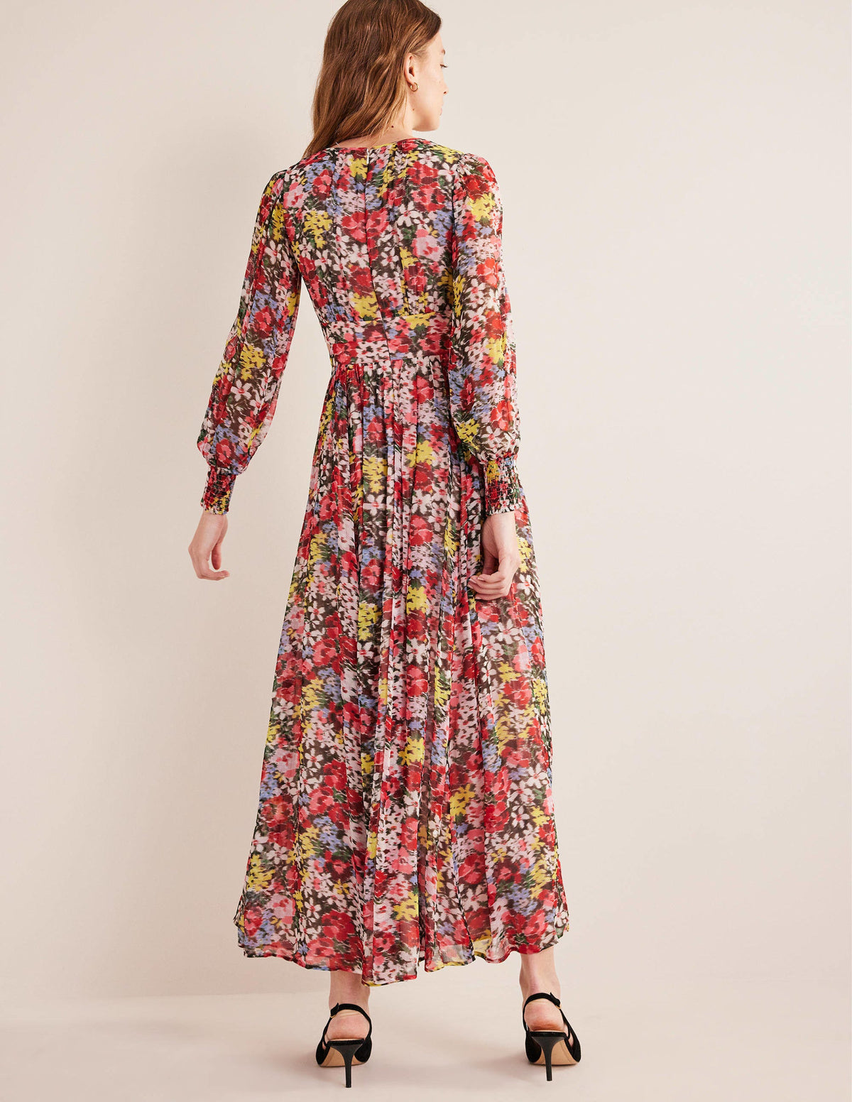 Maxikleid mit geschwungener Taille-Bunt, Moiré-Blüten - Image 3