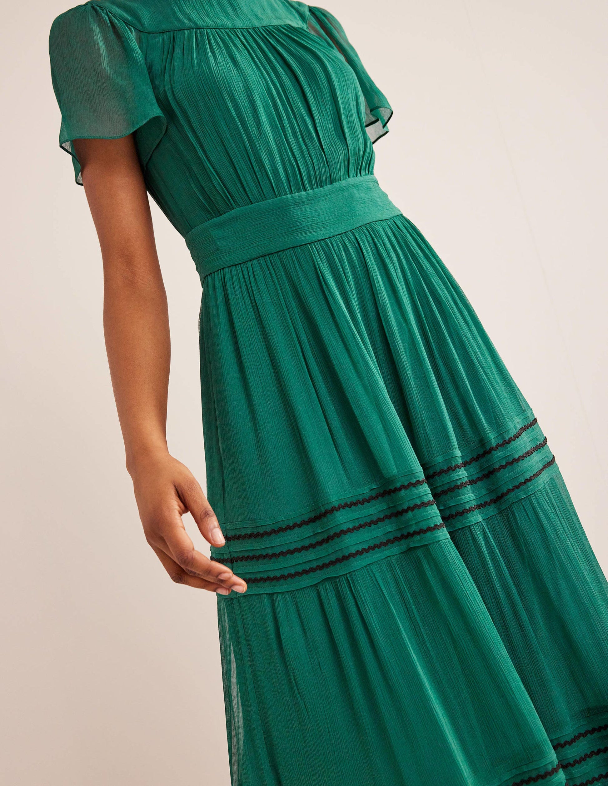 Trim Detail Maxi Dress-Deep Forest-4