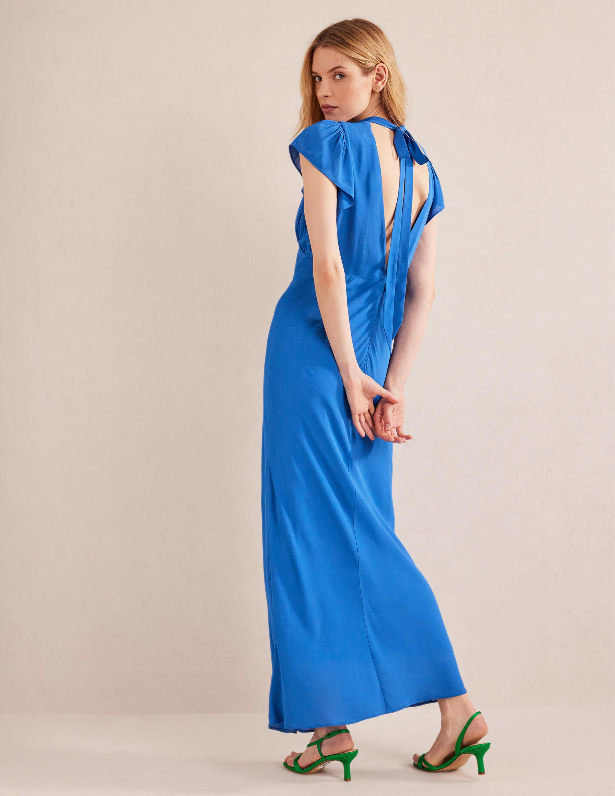 Tie Back Detail Maxi Dress-Cyan - Image 3