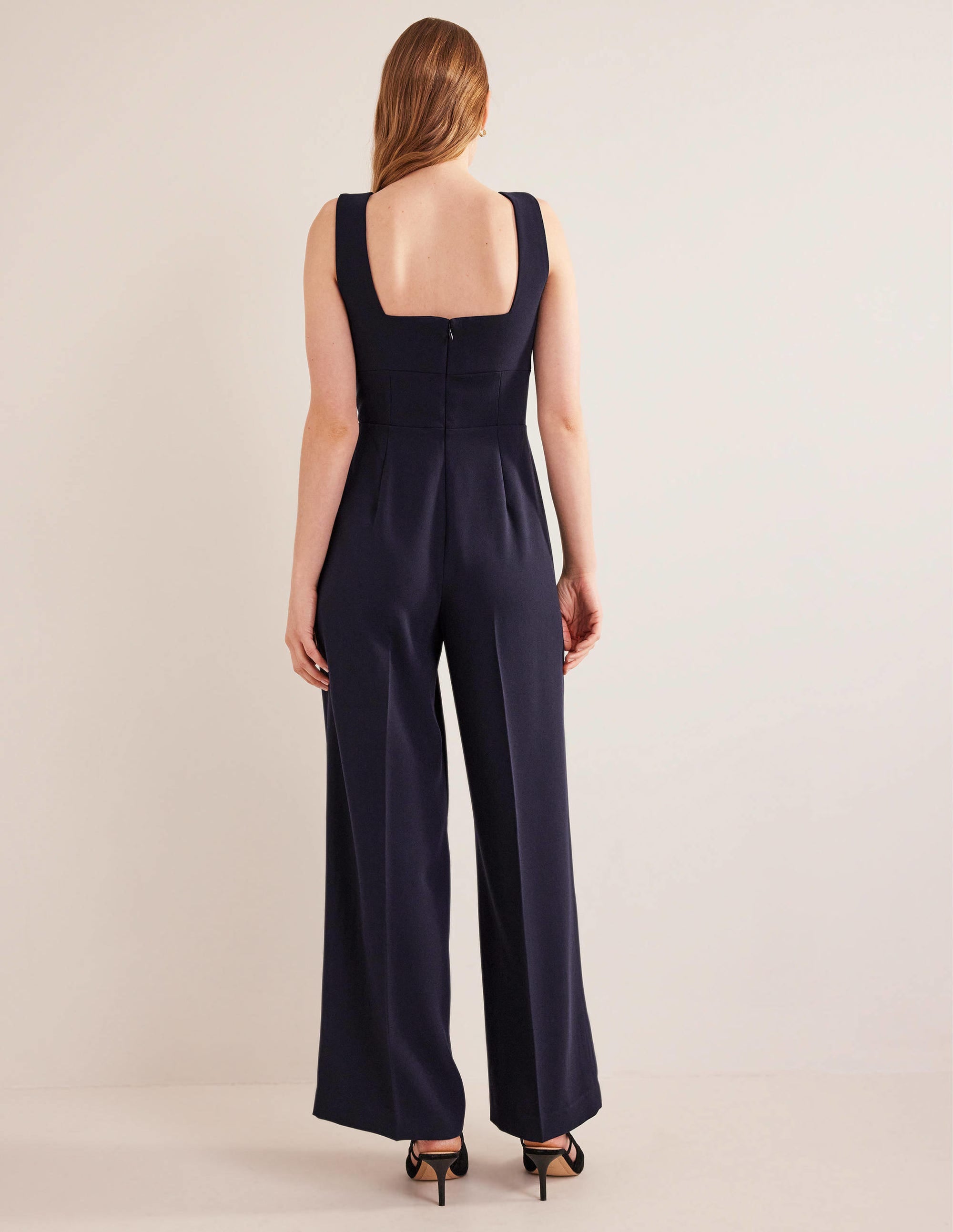 Jumpsuit mit Herzausschnitt und weitem Bein-Marineblau - Image 3