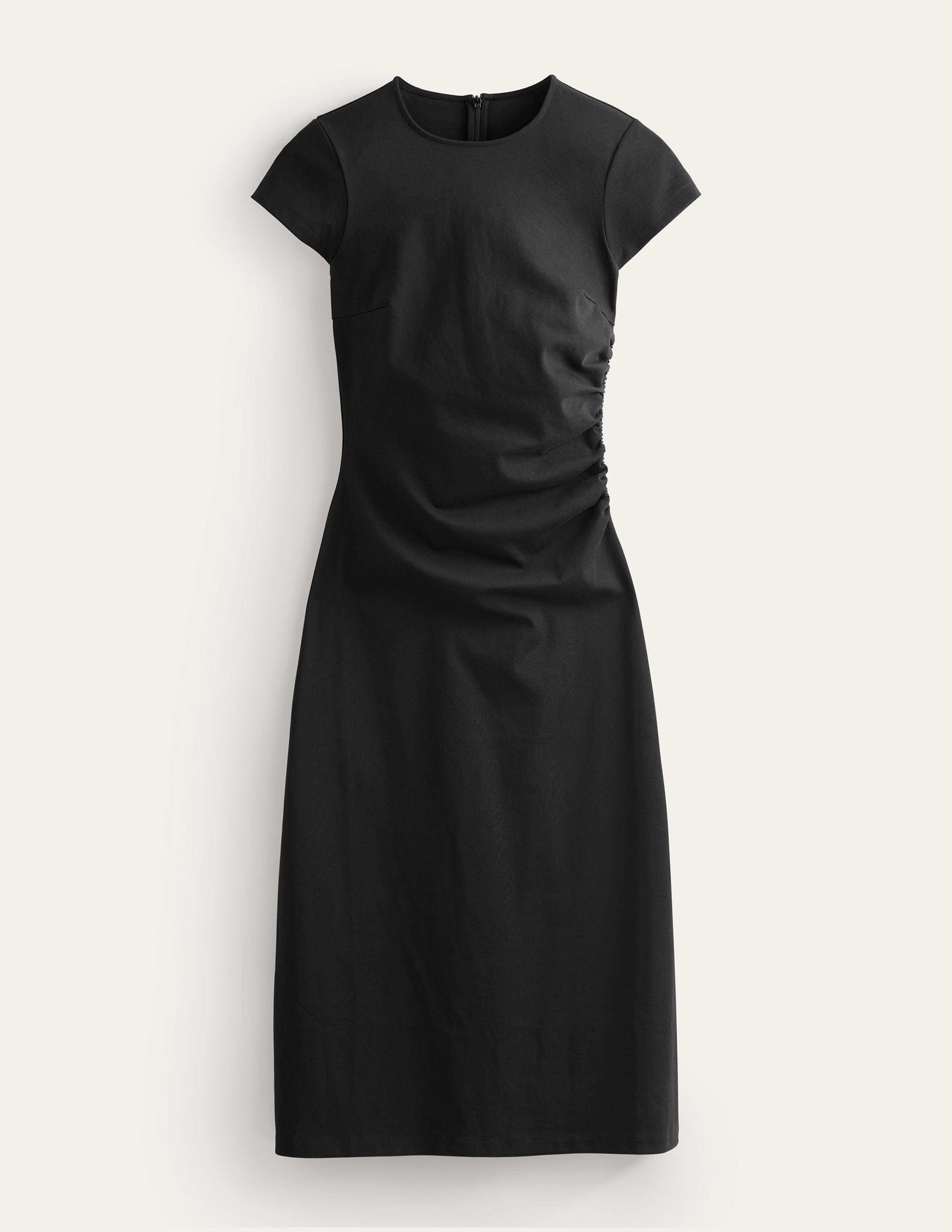 Robe midi en jersey à fronces latérales-Noir-5