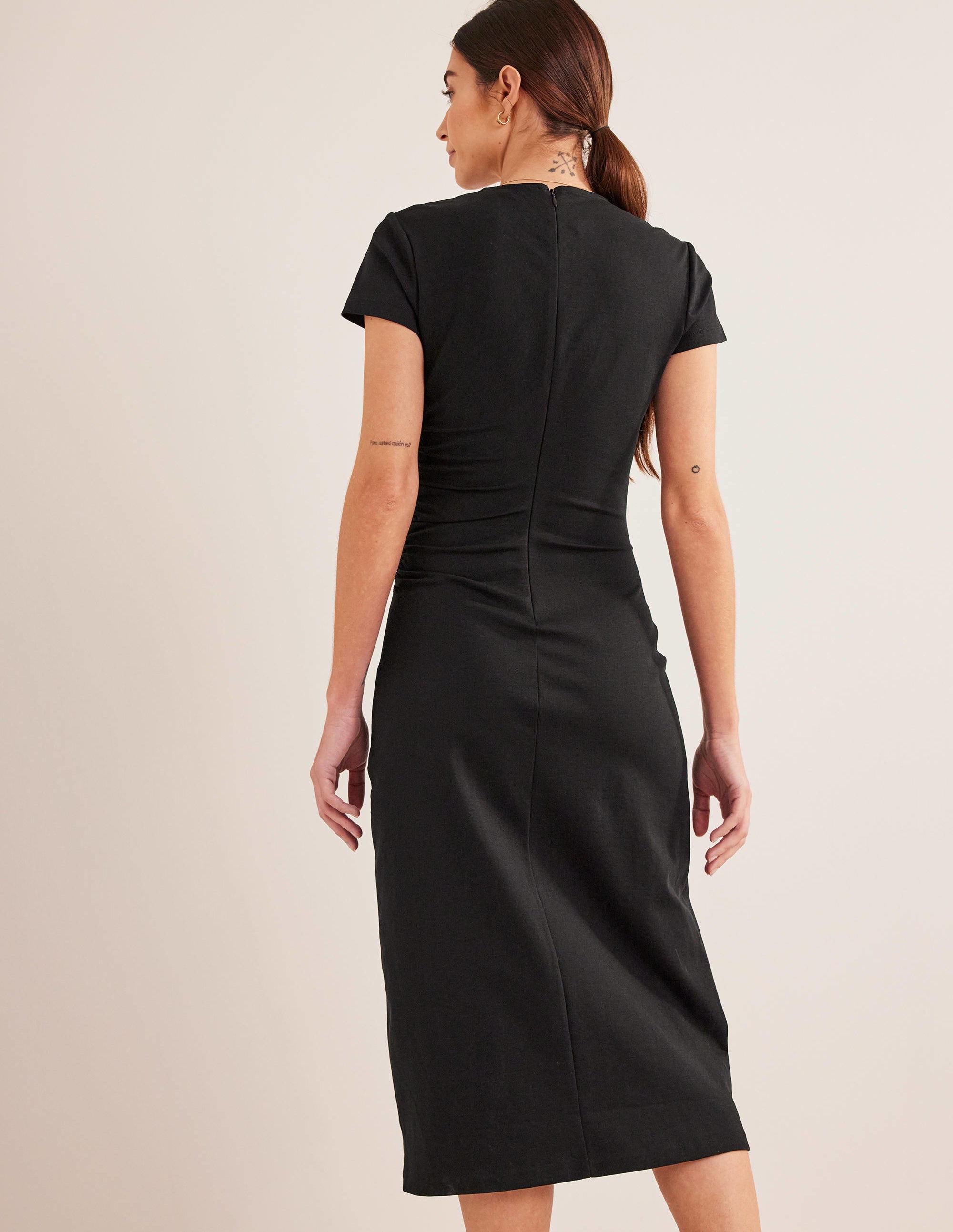 Robe midi en jersey à fronces latérales-Noir - Image 3