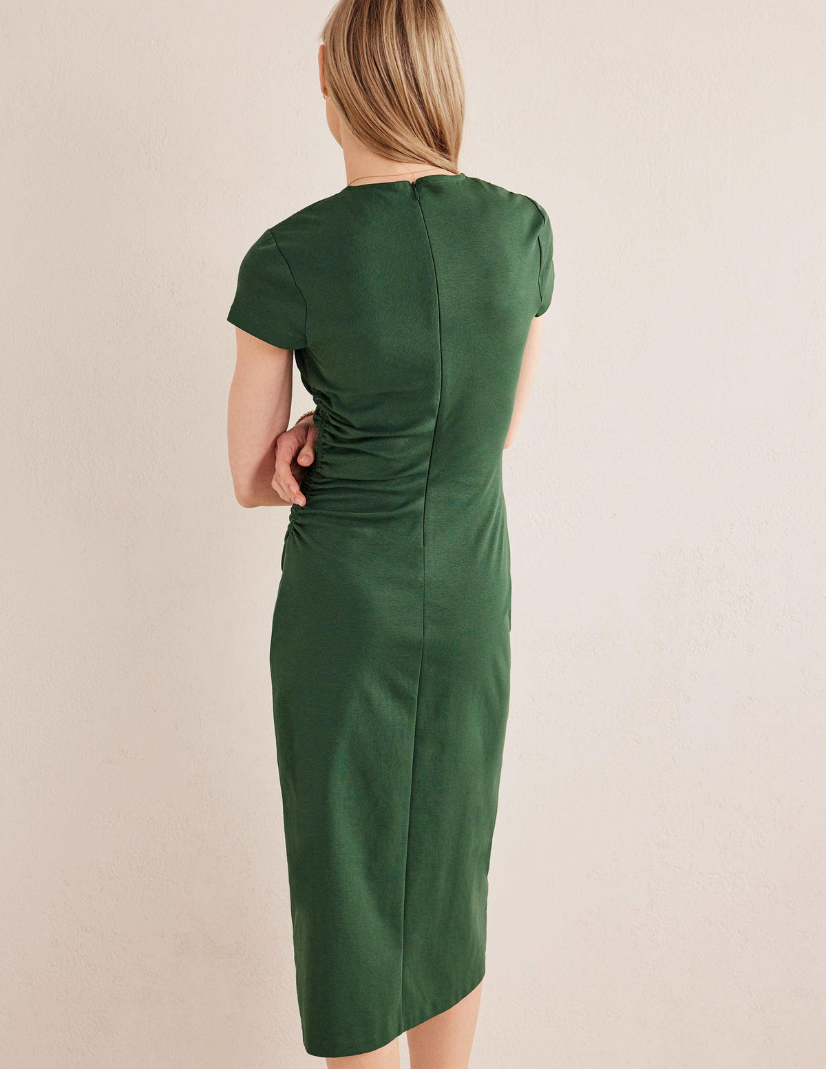 Robe midi en jersey à fronces latérales-Feuille de palmier-3