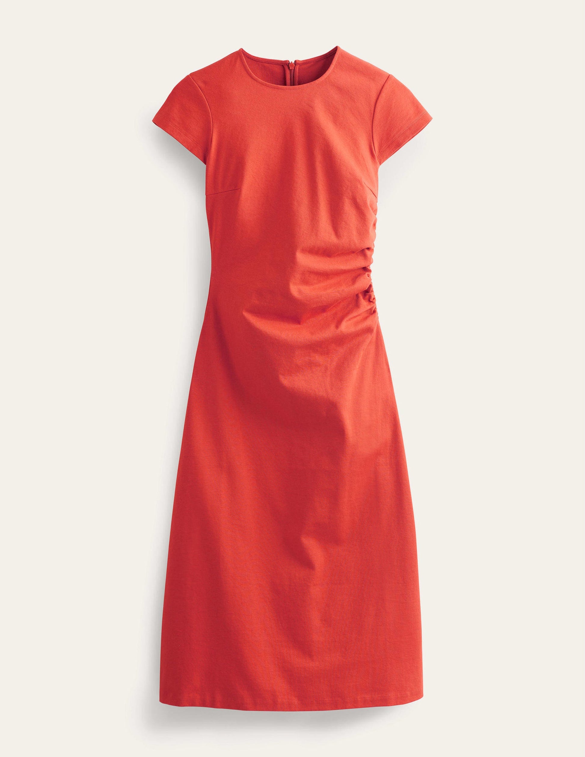 Side Ruched Jersey Midi Dress-Tomato-5