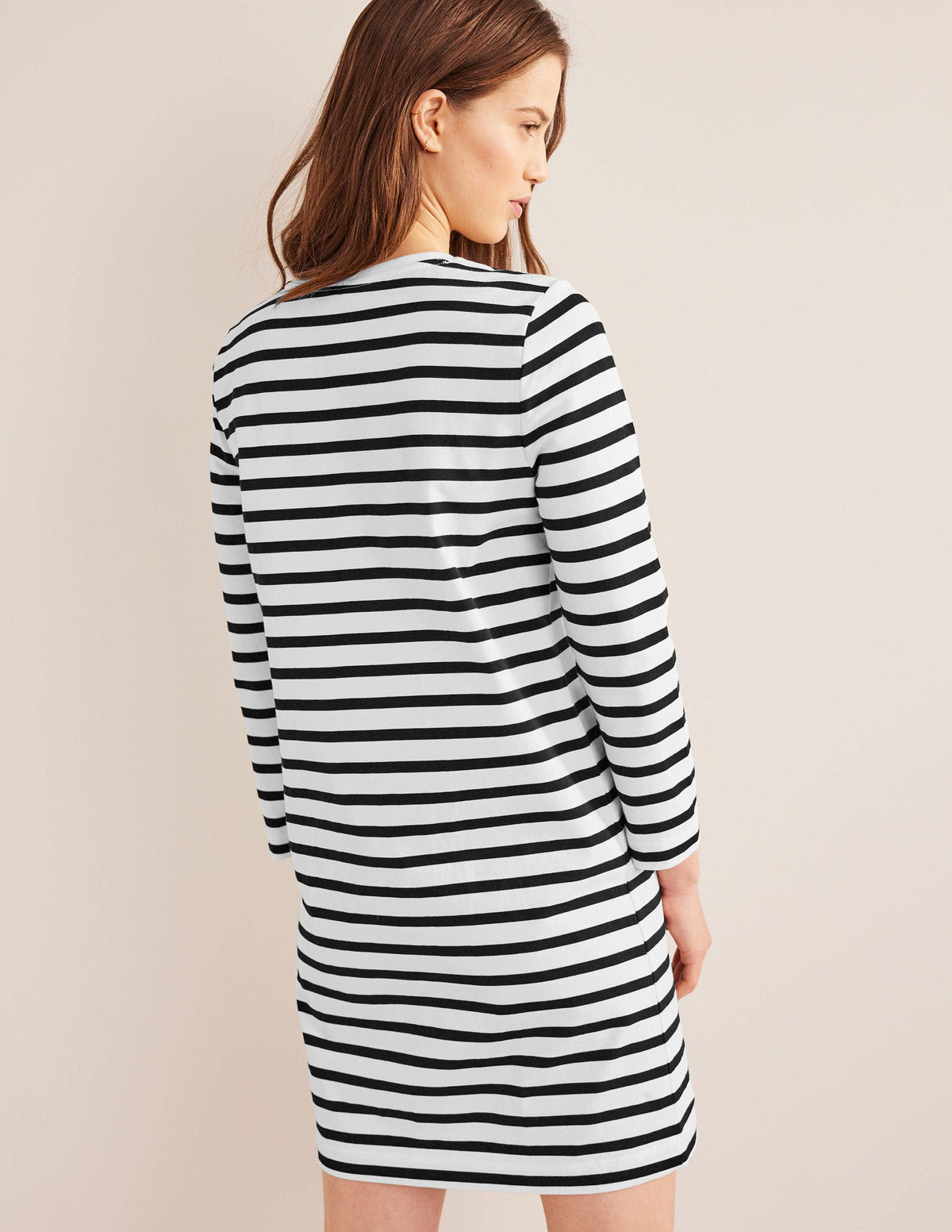 Mini-T-Shirt-Kleid aus Jersey-Naturweiß/Schwarz, Gestreift - Image 3