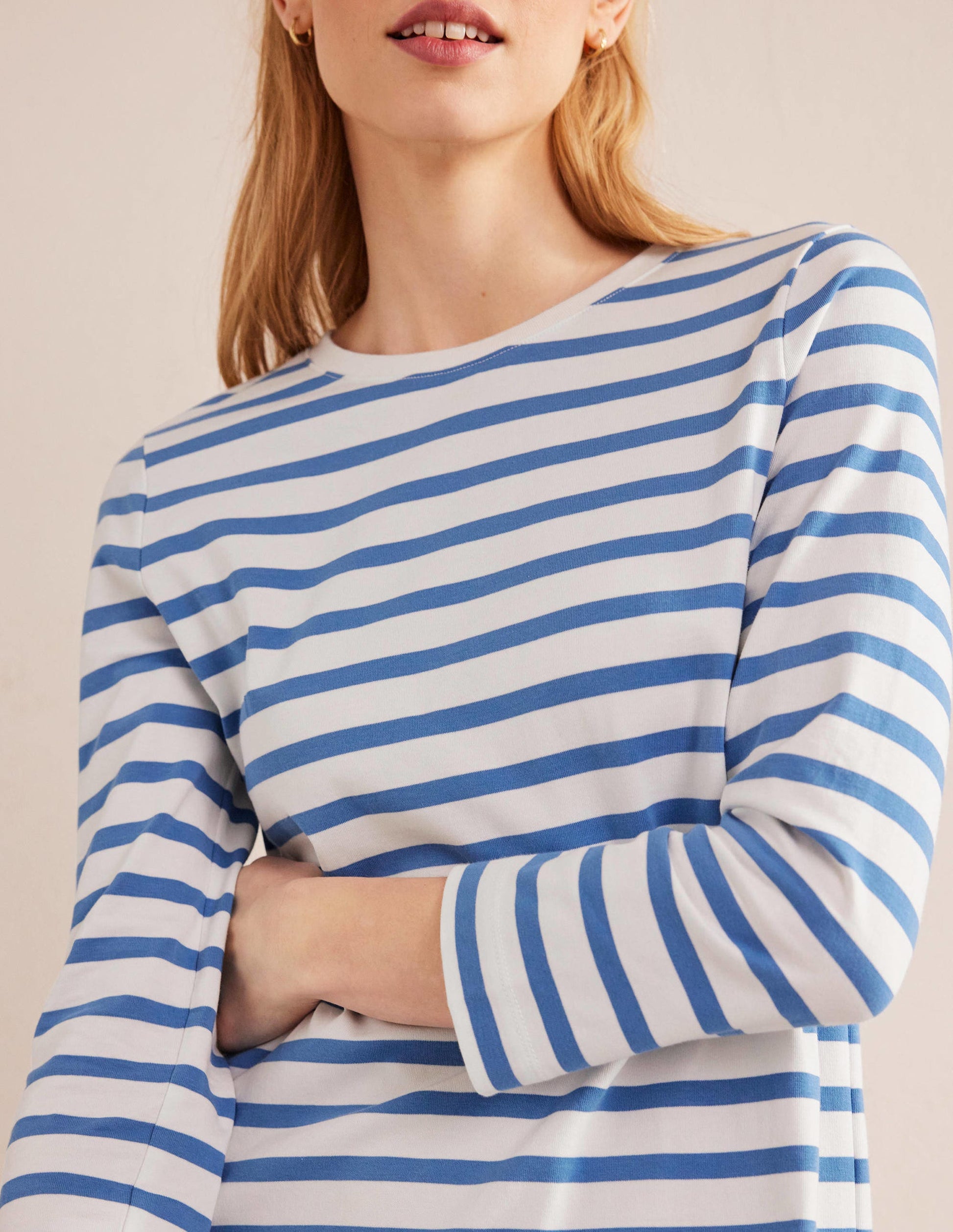 Mini-robe T-shirt en jersey-Rayé ivoire et bleu-2