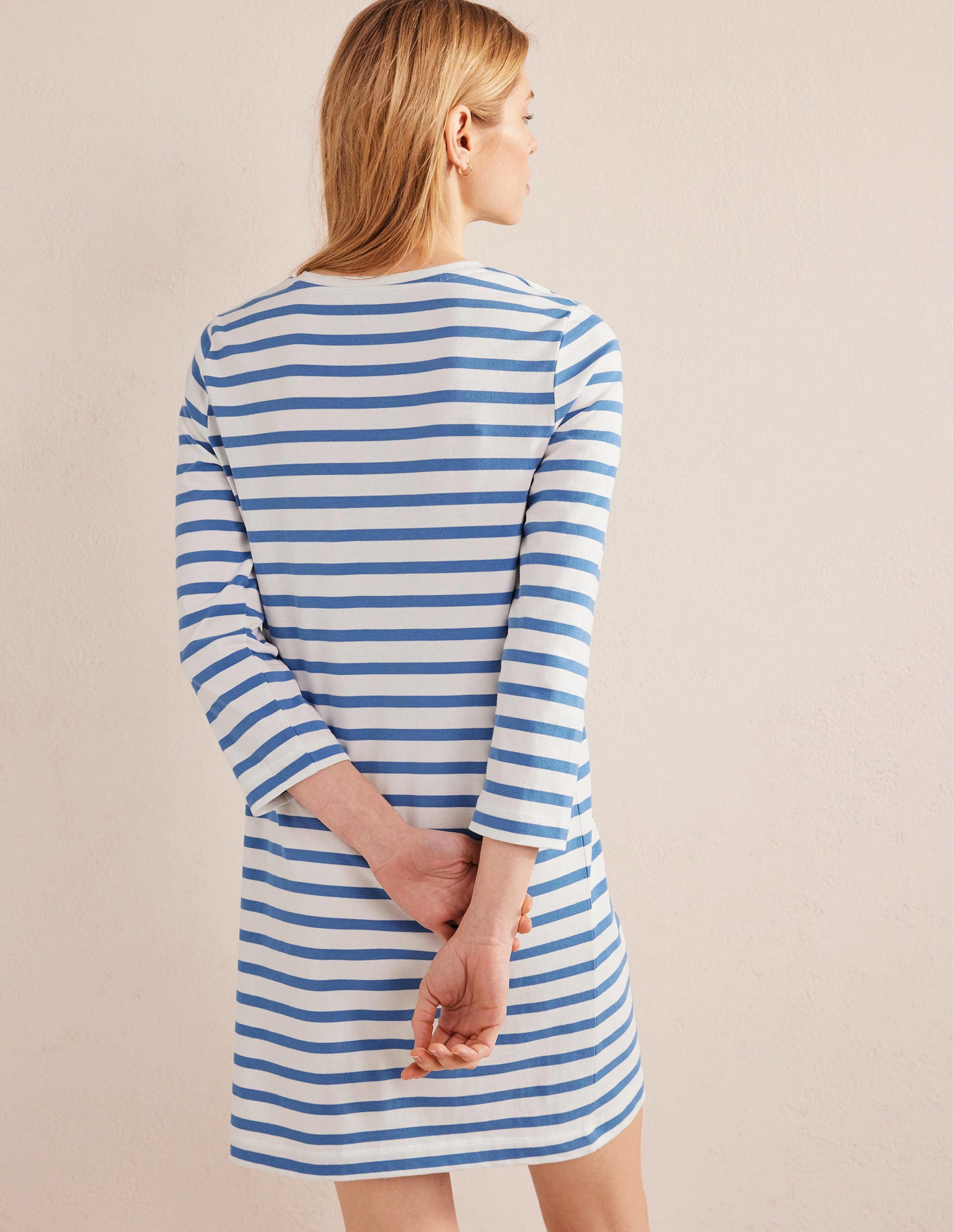 Mini-robe T-shirt en jersey-Rayé ivoire et bleu-3