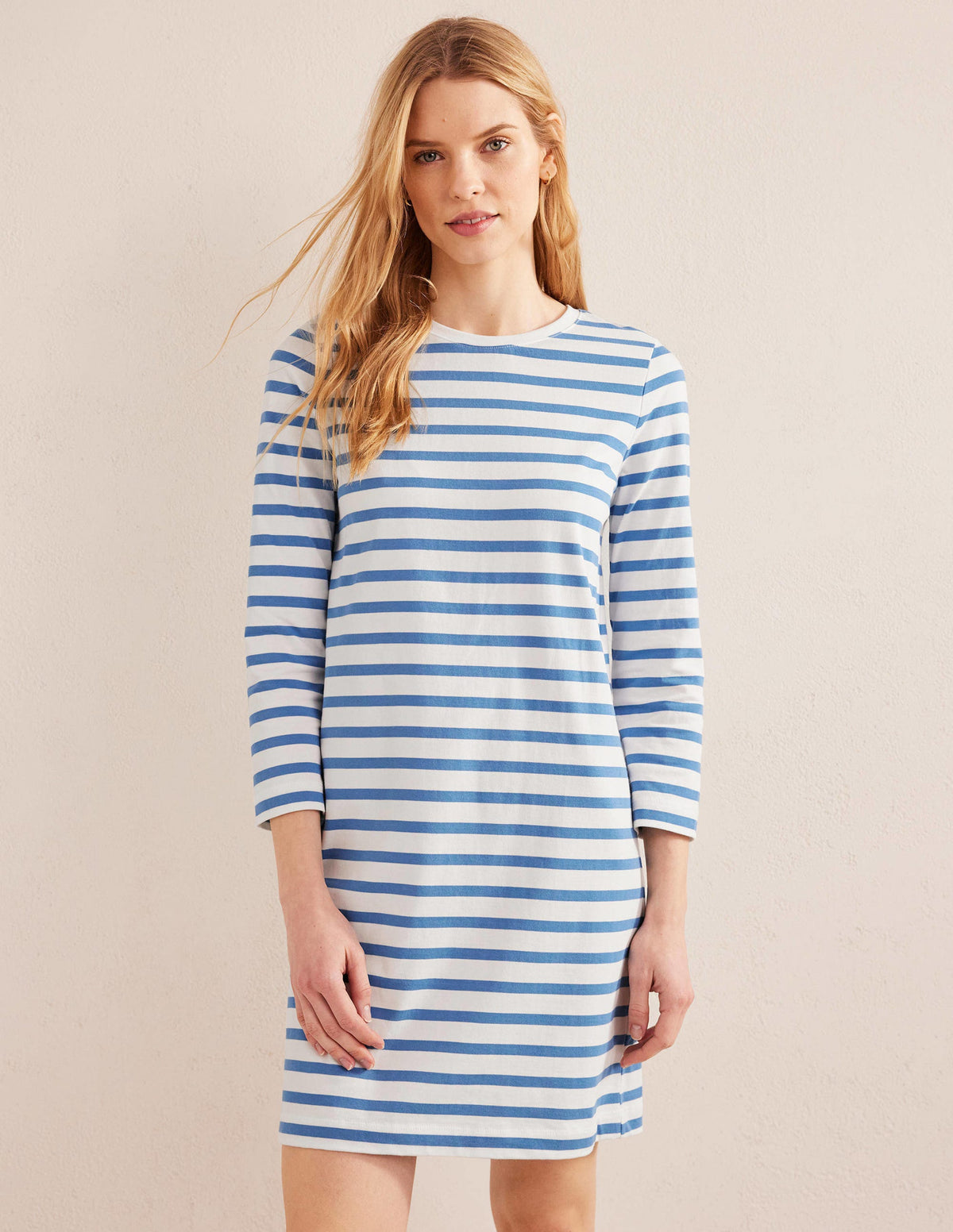 Mini-robe T-shirt en jersey-Rayé ivoire et bleu - Image 4