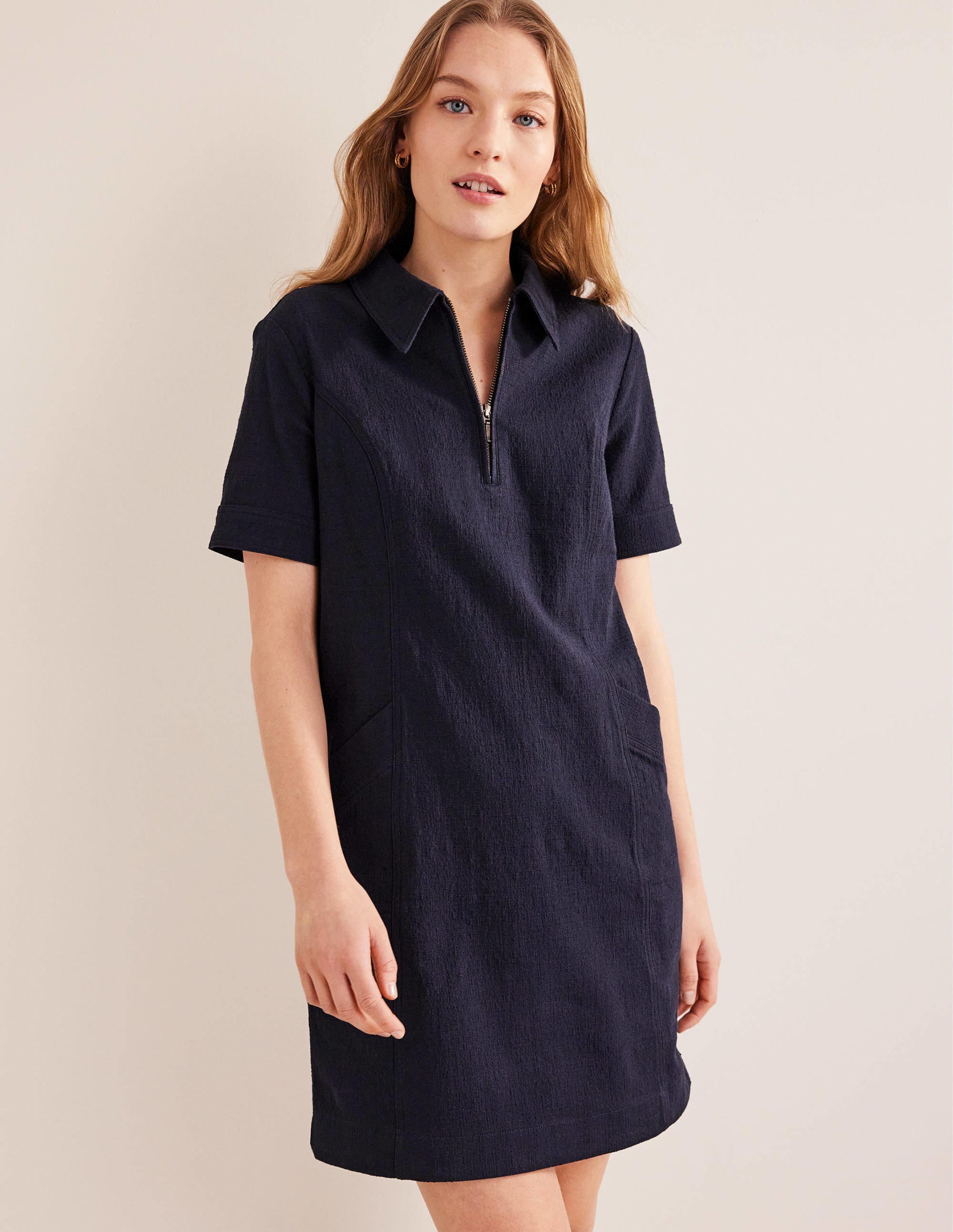 Mini-robe fourreau zippée-Bleu marine - Image 4