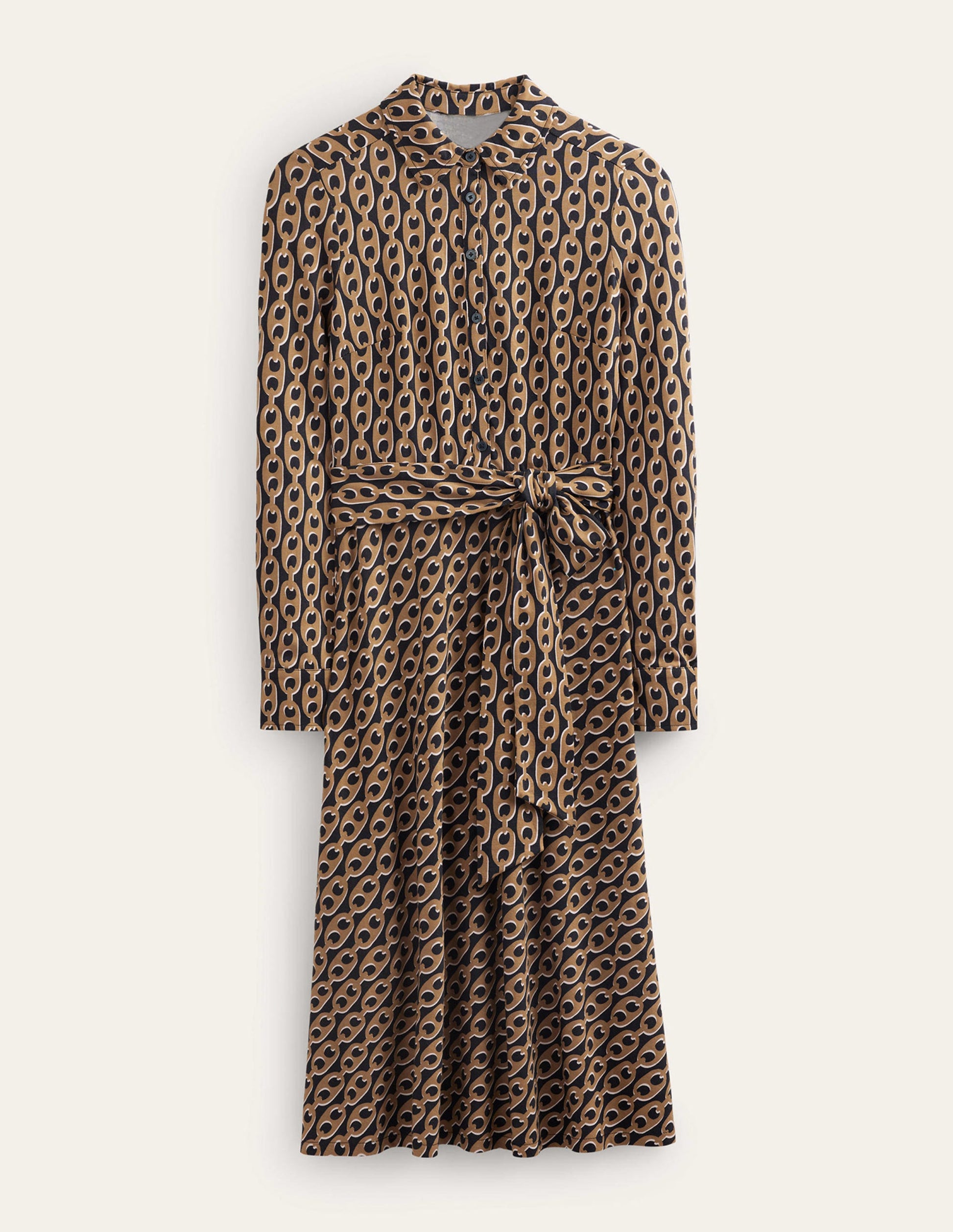 Laura Midi-Hemdblusenkleid aus Jersey-Kamelbraun, Geo-Kette-7