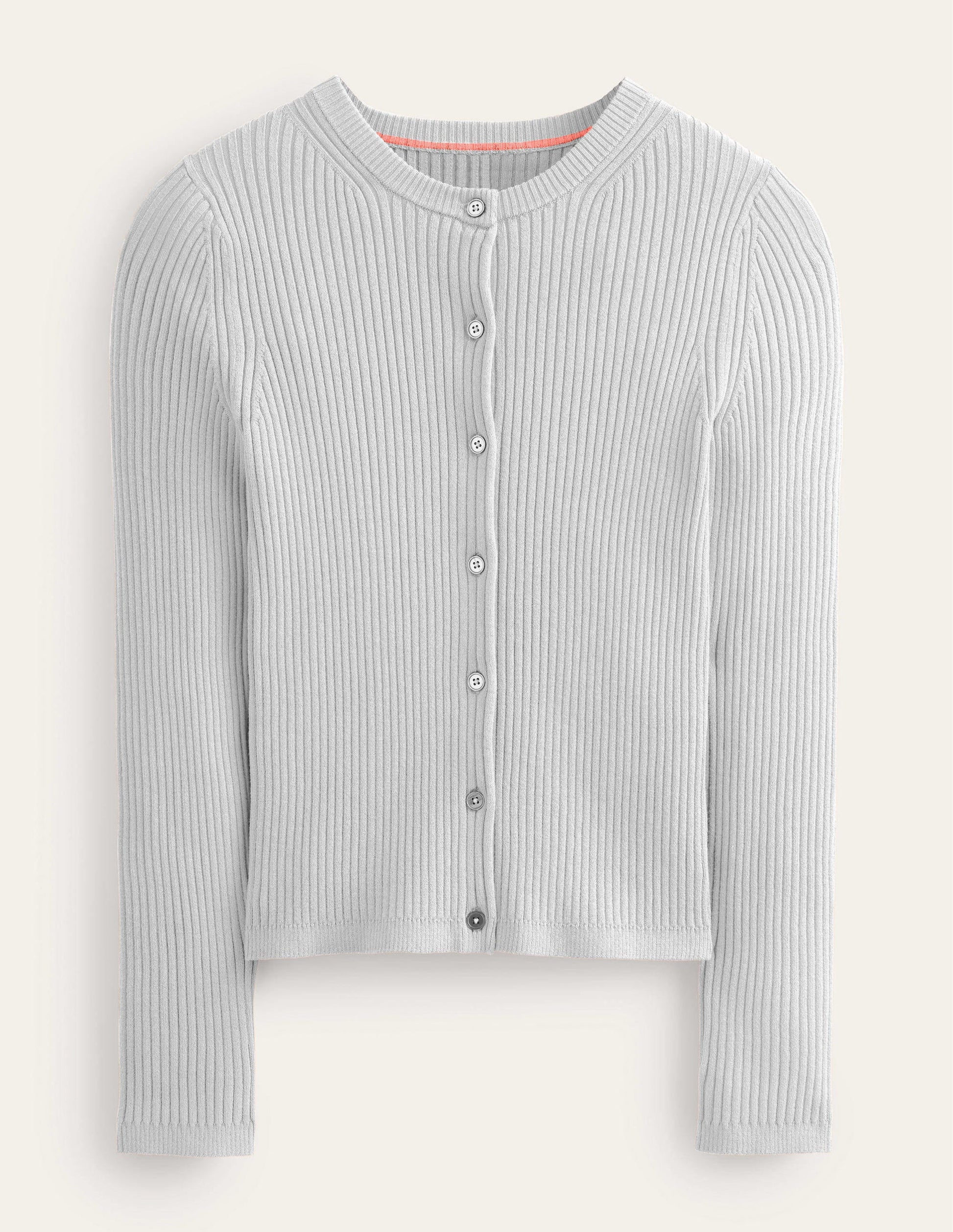 Cardigan mit Rippstrickdetail-Hellgrau Melange-5