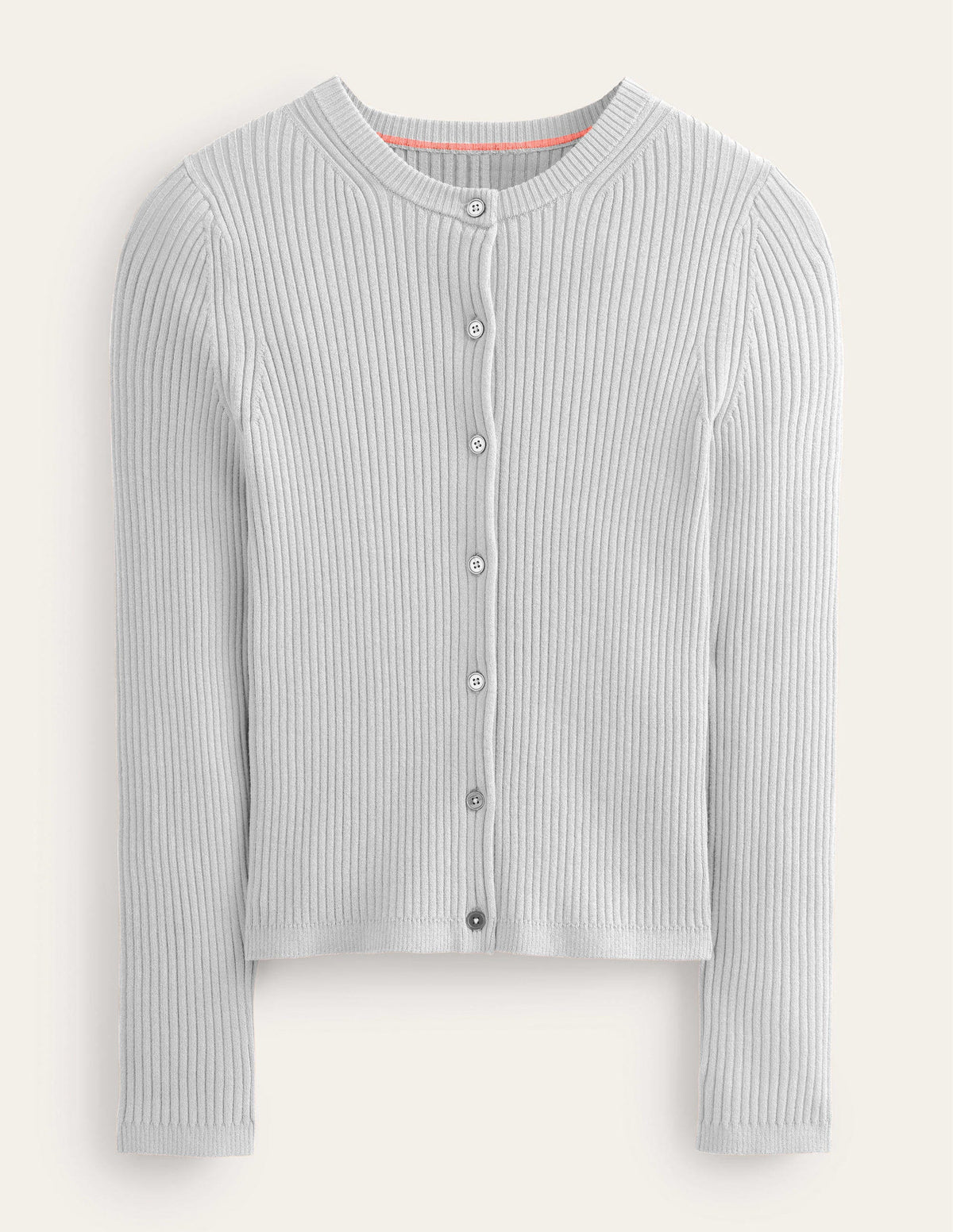 Cardigan mit Rippstrickdetail-Hellgrau Melange - Image 5