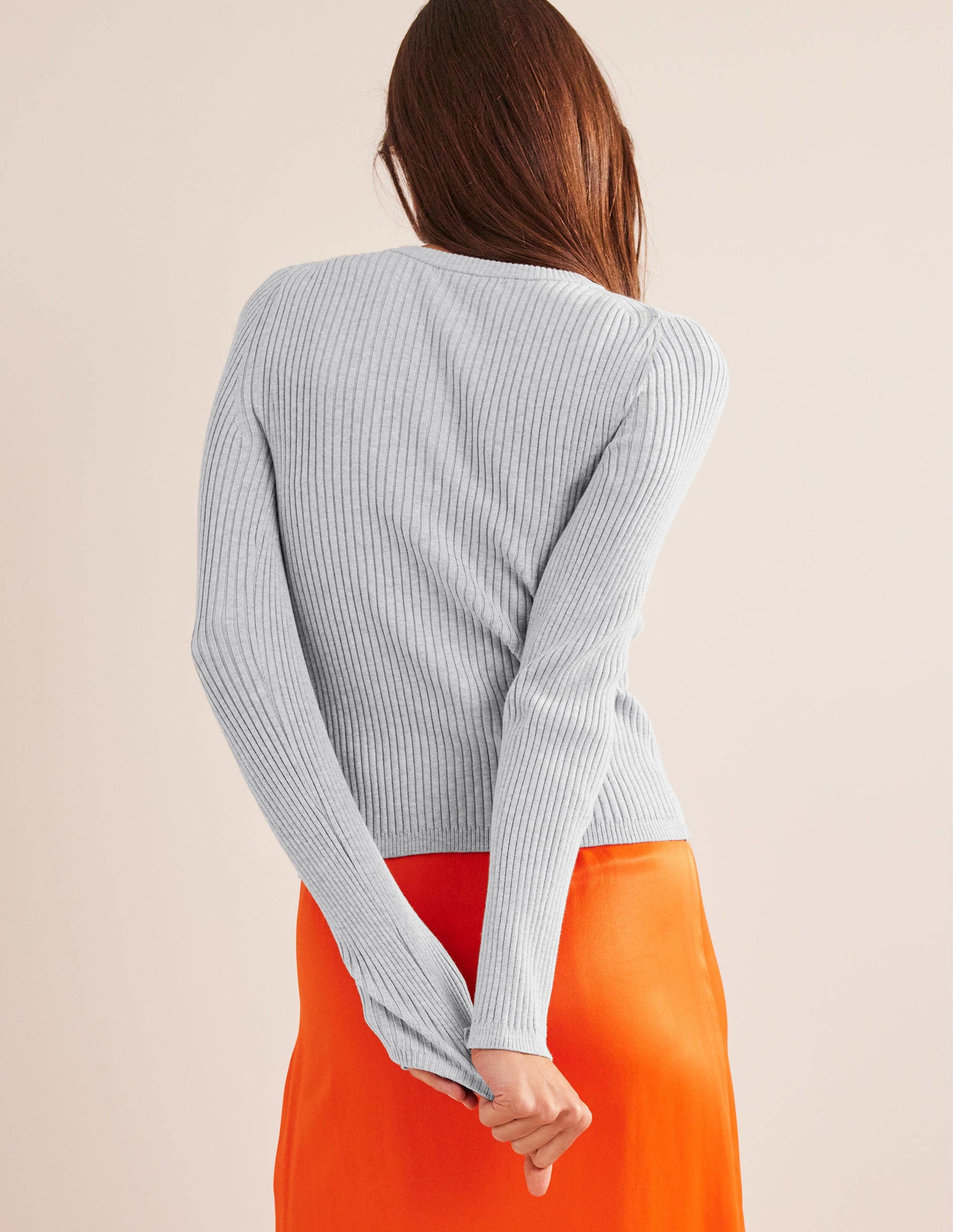 Cardigan mit Rippstrickdetail-Hellgrau Melange-2