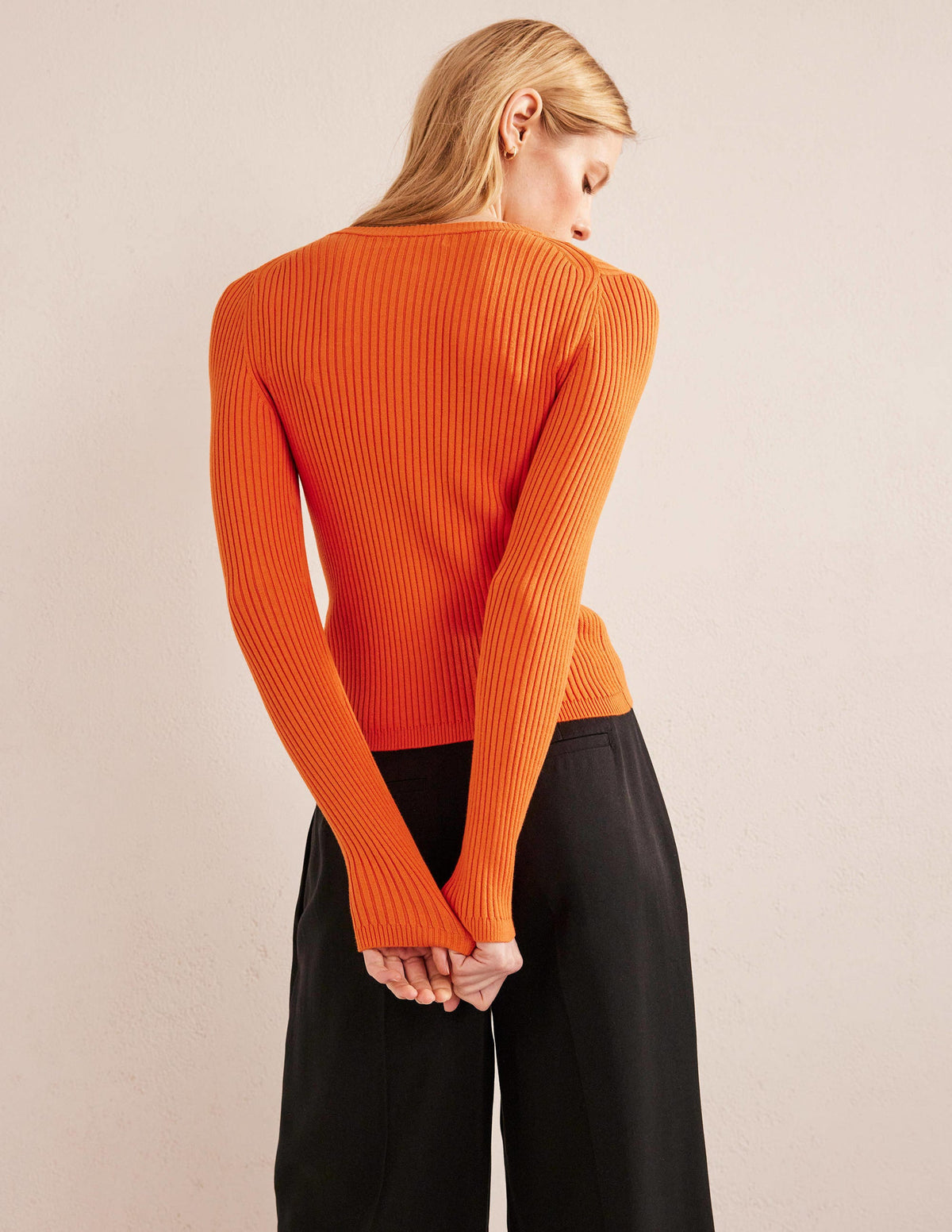 Cardigan mit Rippstrickdetail-Kumquatorange-3