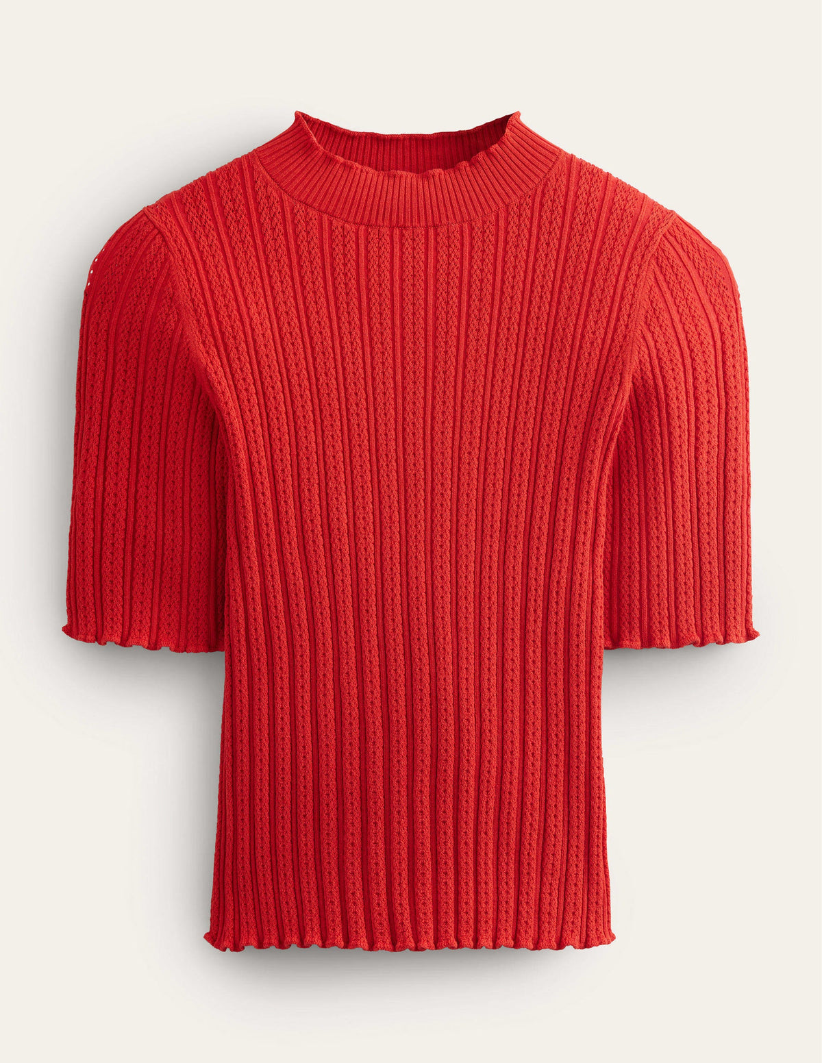 Ribbed Pointelle High Neck Top-Tomato - Image 5