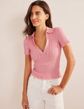 T-shirt côtelé à col-Rose dahlia