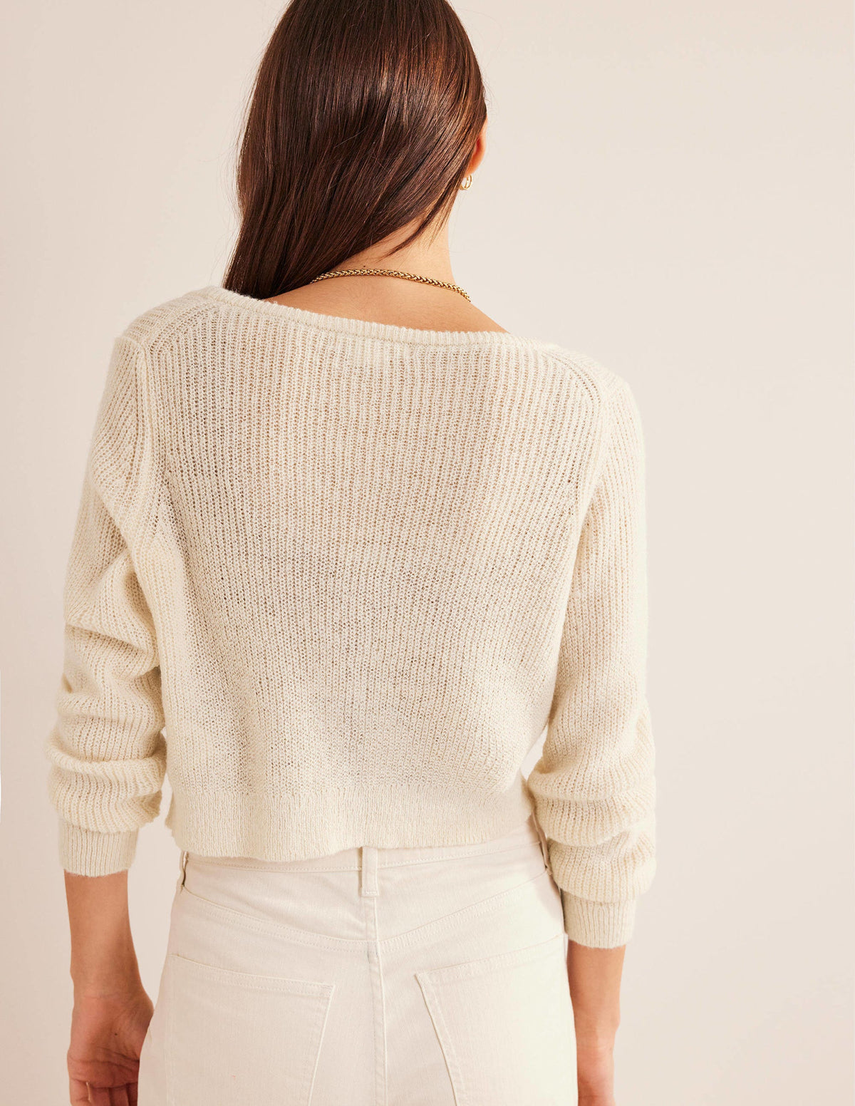 Cropped Fluffy Cardigan-Warm Ivory - Image 3