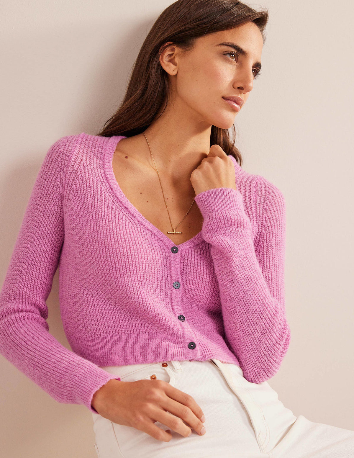 Flauschiger Cardigan mit kurzem Schnitt-Lavendelrosa - Image 1
