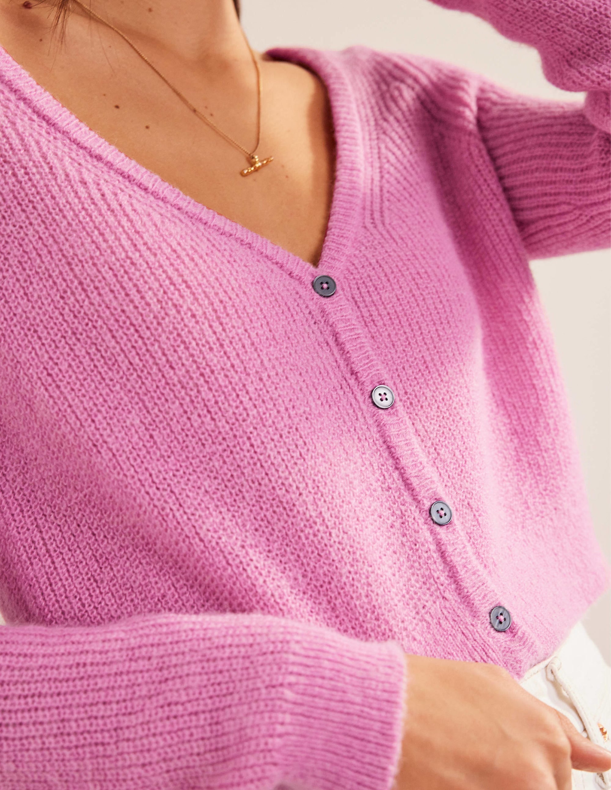 Flauschiger Cardigan mit kurzem Schnitt-Lavendelrosa - Image 2