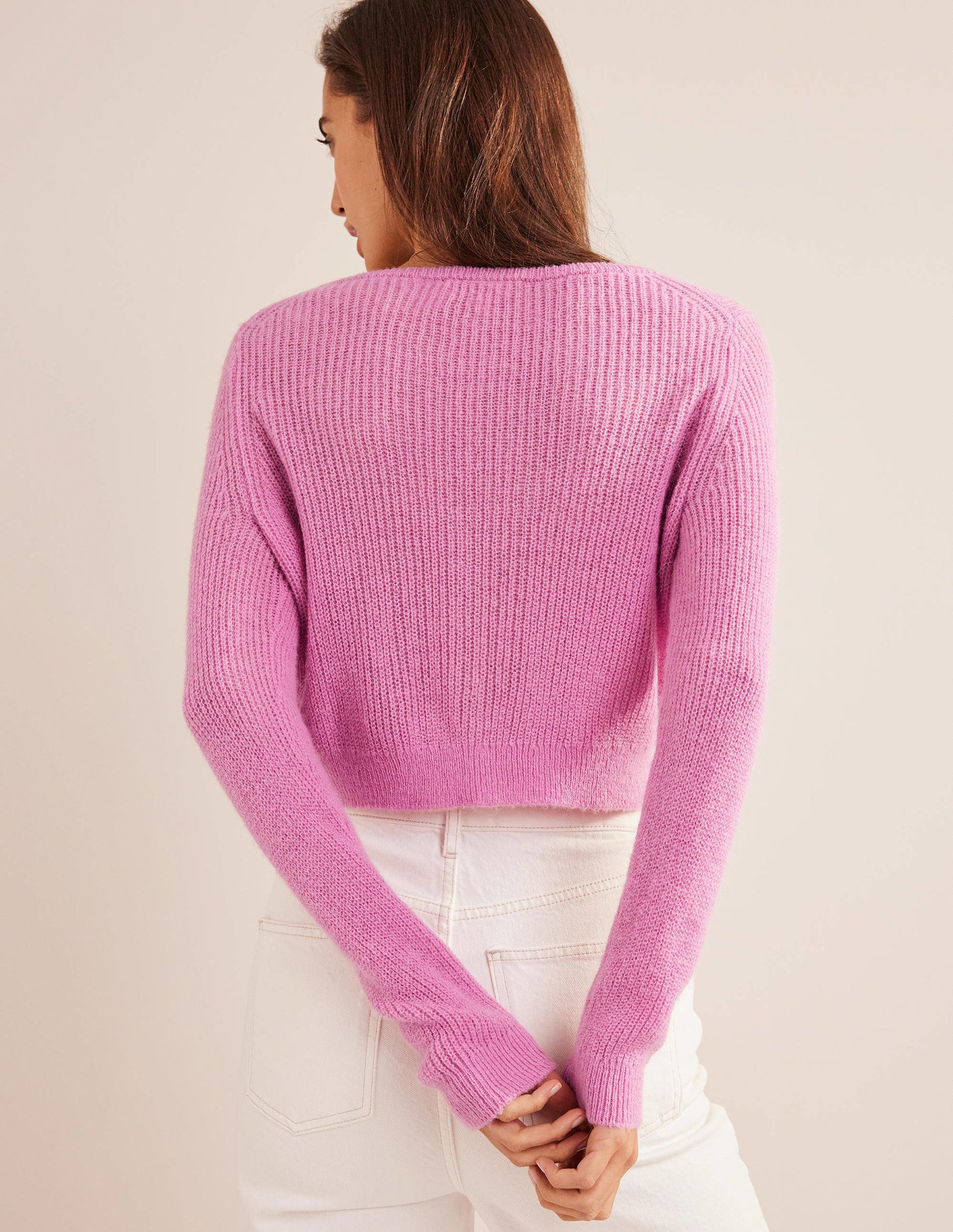 Flauschiger Cardigan mit kurzem Schnitt-Lavendelrosa-3