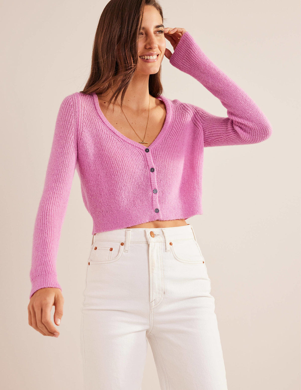 Flauschiger Cardigan mit kurzem Schnitt-Lavendelrosa - Image 4