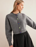 Cardigan mit Zierknöpfen-Dunkelgrau Melange