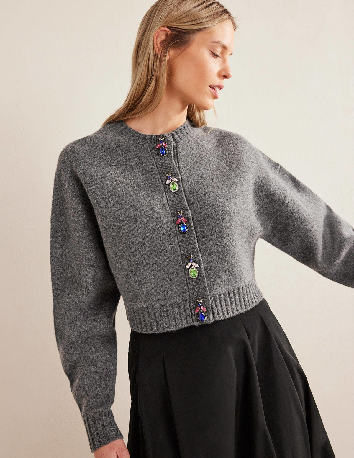 Cardigan mit Zierknöpfen-Dunkelgrau Melange - Image 1