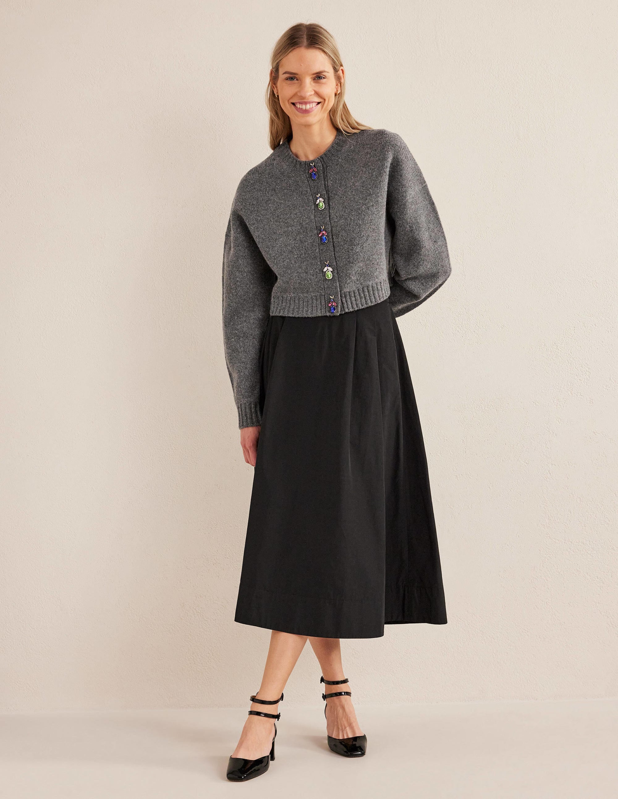 Cardigan mit Zierknöpfen-Dunkelgrau Melange - Image 5