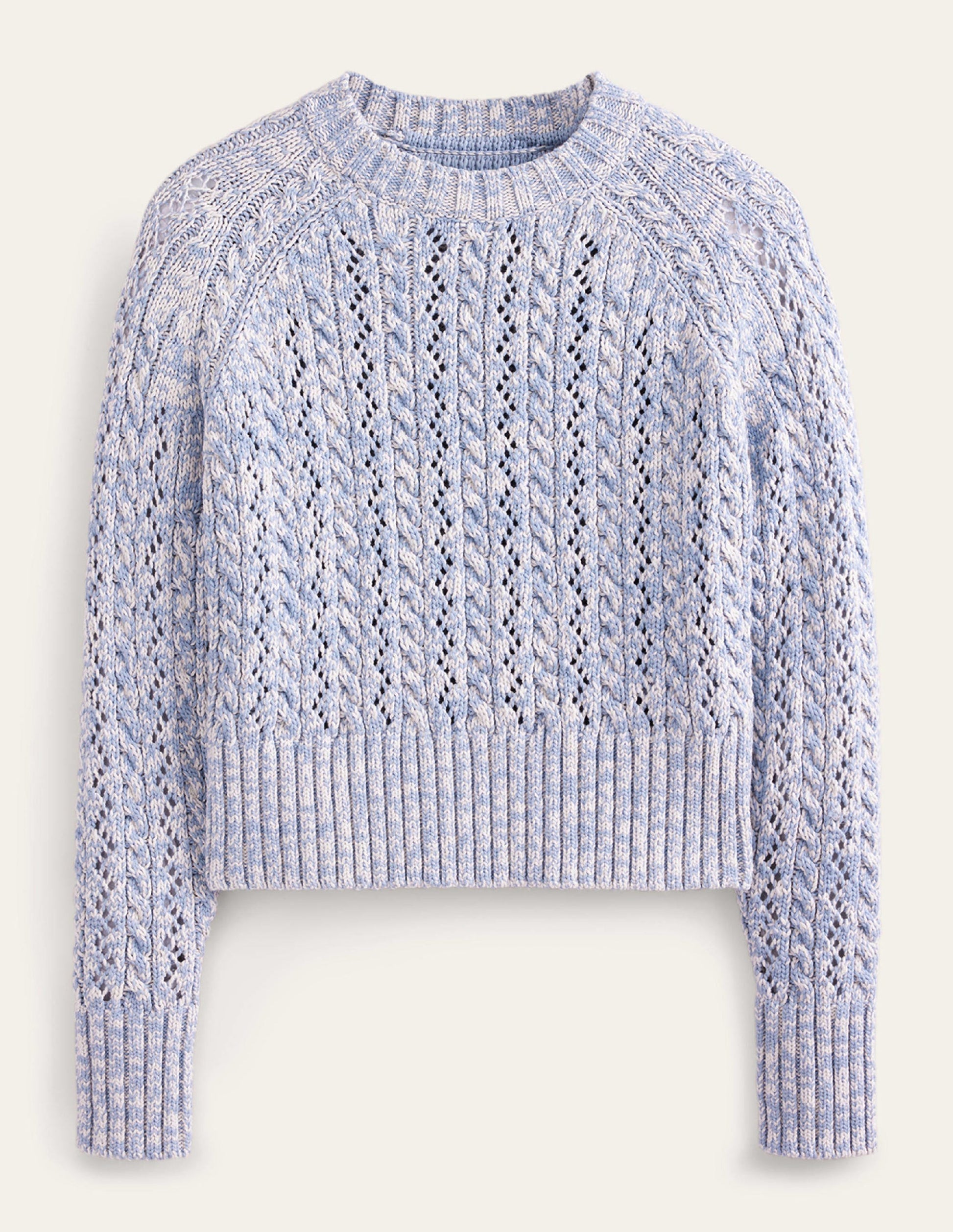 Melierter Zopfstrickpullover-Eisblau/Naturweiß Meliert-5