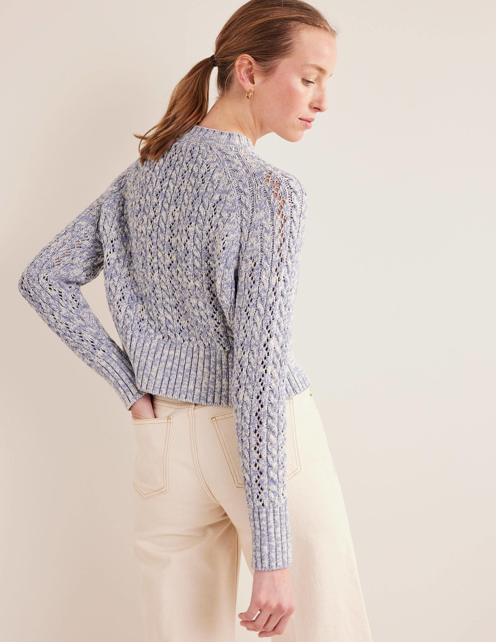 Melierter Zopfstrickpullover-Eisblau/Naturweiß Meliert - Image 3