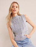 Cable Knit Tank-Blue Blizzard, Ivory Marl