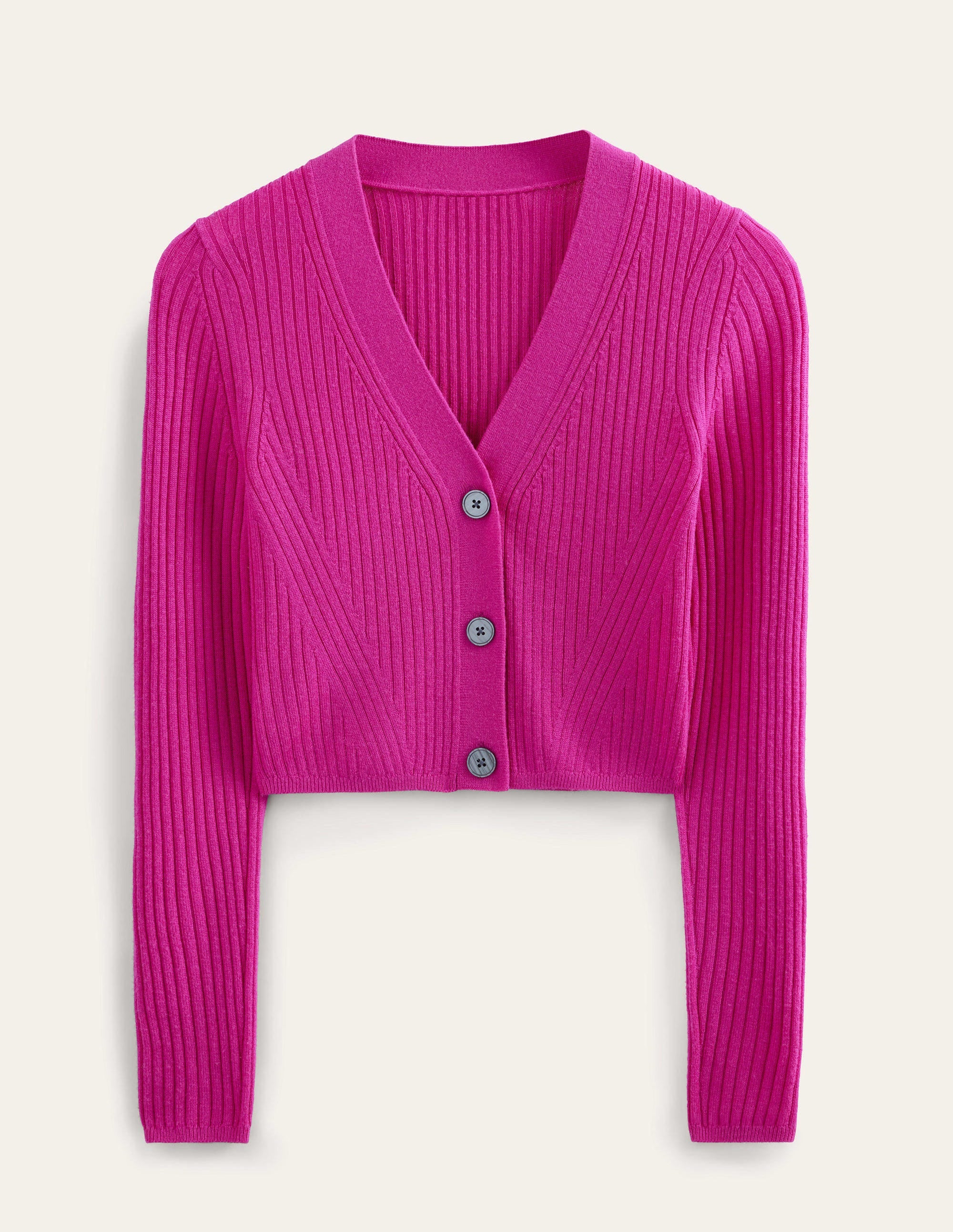 Kurzer Rippstrick-Cardigan aus Merinowolle-Magenta - Image 7