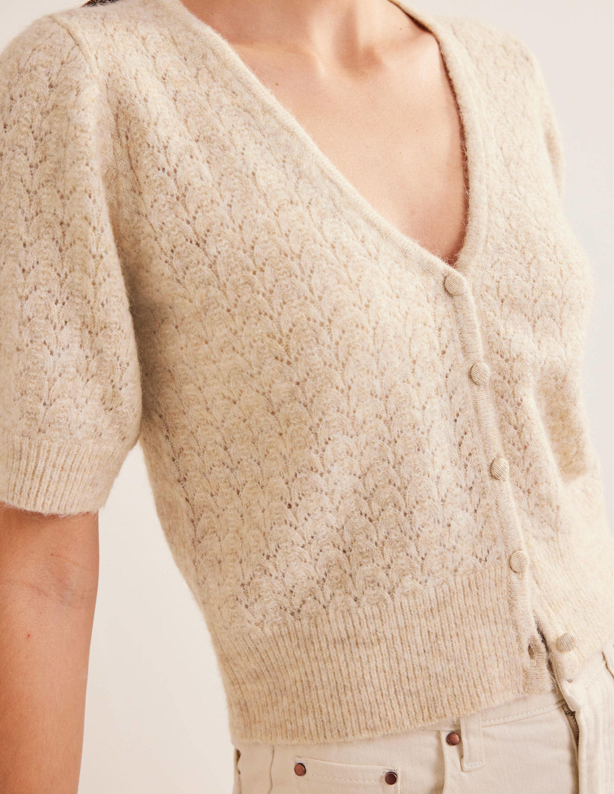 Gilet en pointelle-Avoine chiné - Image 2